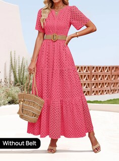 Foto 2 | Vestido Largo Zesica 2025 De Verano Con Manga Corta Y Cuello En V Para Mujer - Venta Internacional.
