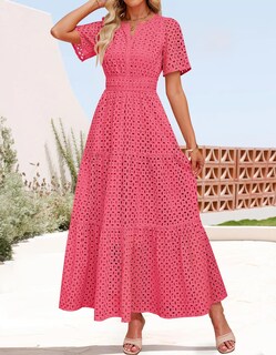 Foto 4 | Vestido Largo Zesica 2025 De Verano Con Manga Corta Y Cuello En V Para Mujer - Venta Internacional.