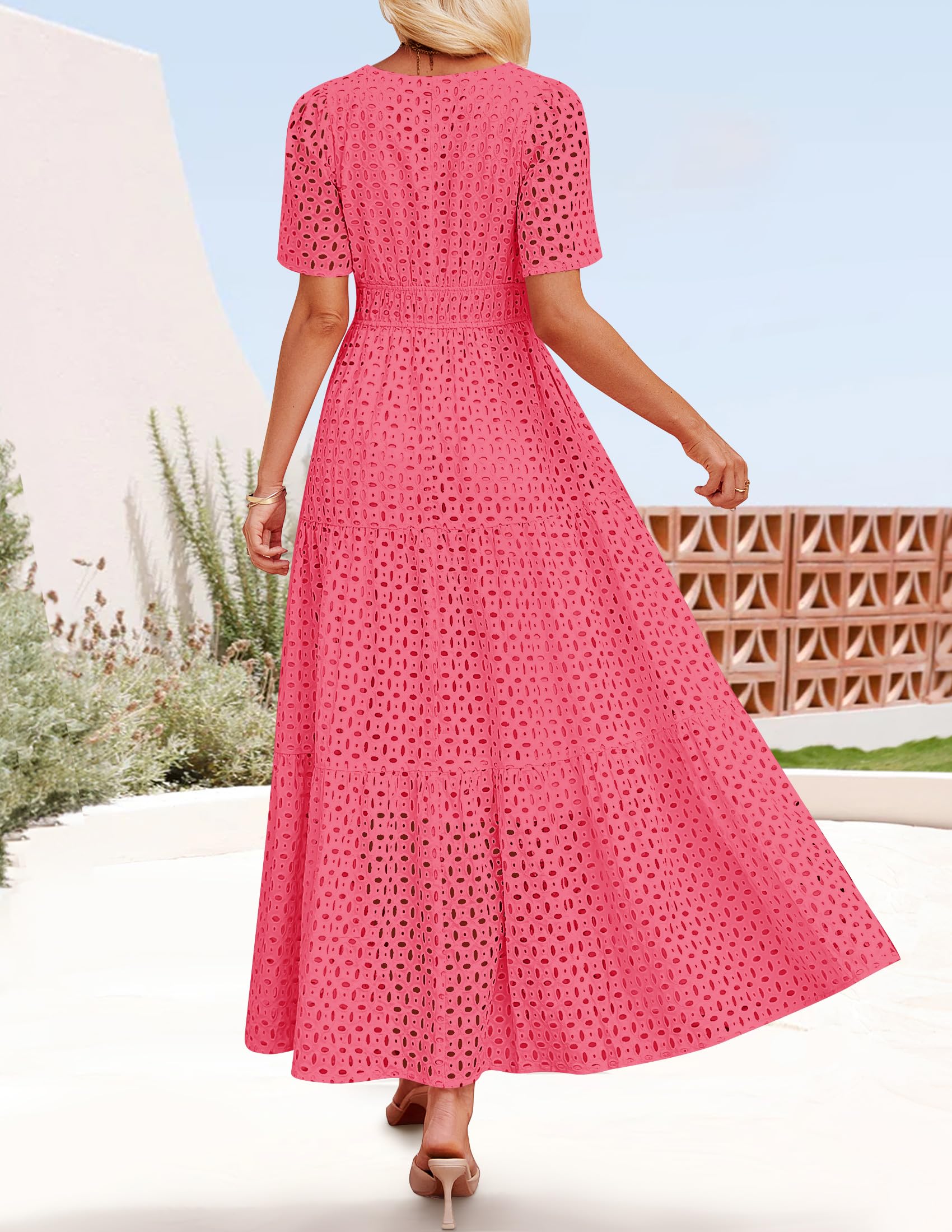 Foto 6 pulgar | Vestido Largo Zesica 2025 De Verano Con Manga Corta Y Cuello En V Para Mujer - Venta Internacional.