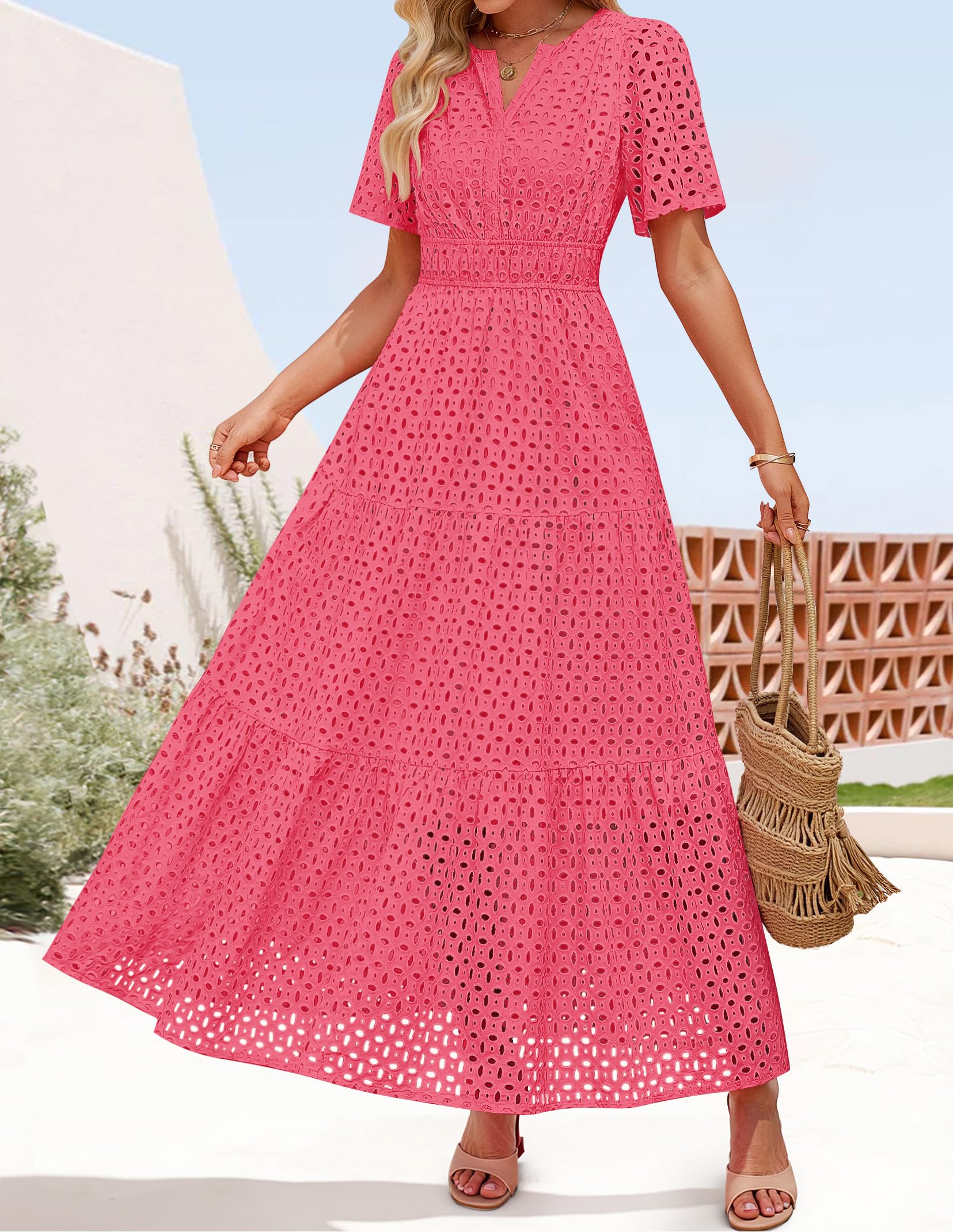 Foto 7 pulgar | Vestido Largo Zesica 2025 De Verano Con Manga Corta Y Cuello En V Para Mujer - Venta Internacional.