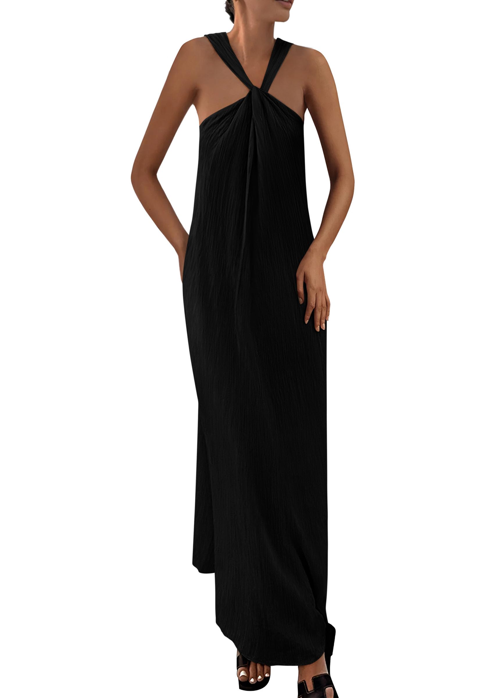Foto 2 pulgar | Vestido De Verano Prettygarden Para Mujer 2025 Con Tiras Holgadas, Negro - Venta Internacional.