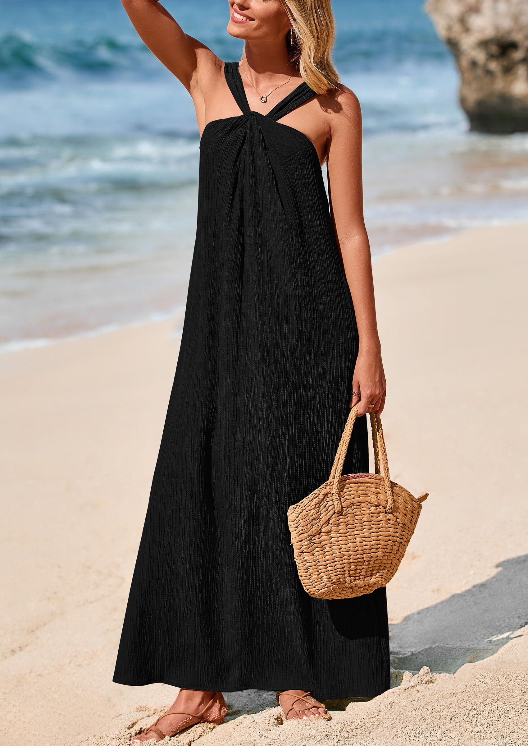 Foto 4 pulgar | Vestido De Verano Prettygarden Para Mujer 2025 Con Tiras Holgadas, Negro - Venta Internacional.