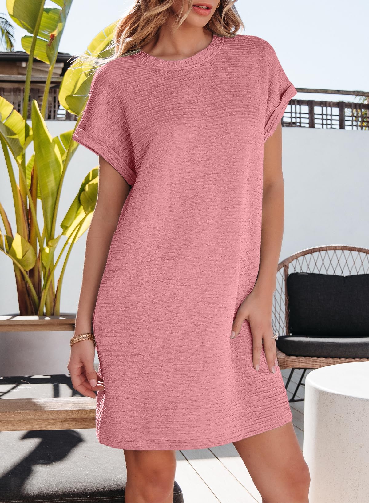Foto 4 pulgar | Vestido De Verano Evaless 2025 Fashion De Manga Corta Con Bolsillos - Venta Internacional.