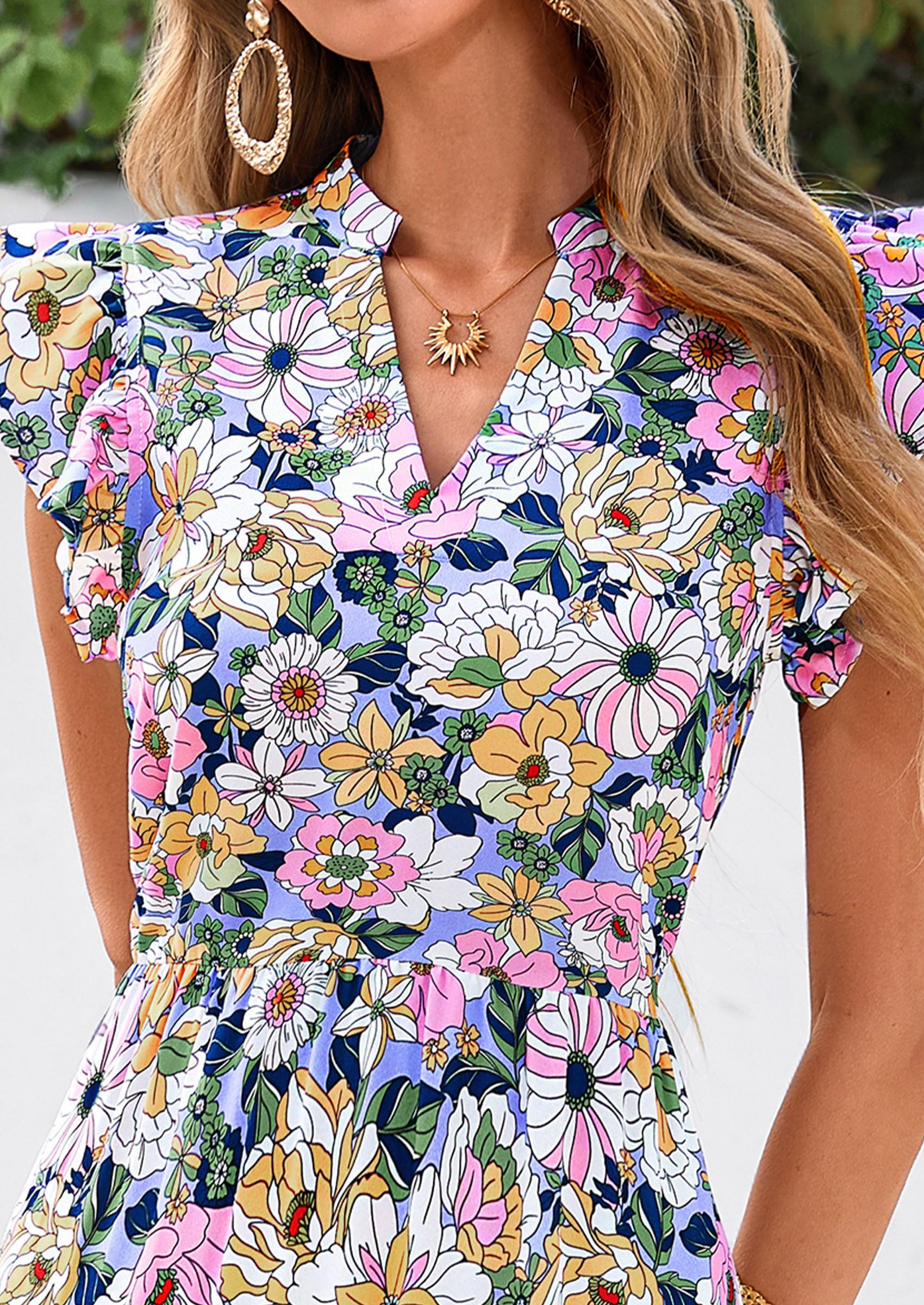 Foto 6 pulgar | Vestido Midi Prettygarden 2025 Con Estampado Floral Con Cuello En V Y Volantes Para Mujer - Venta Internacional.