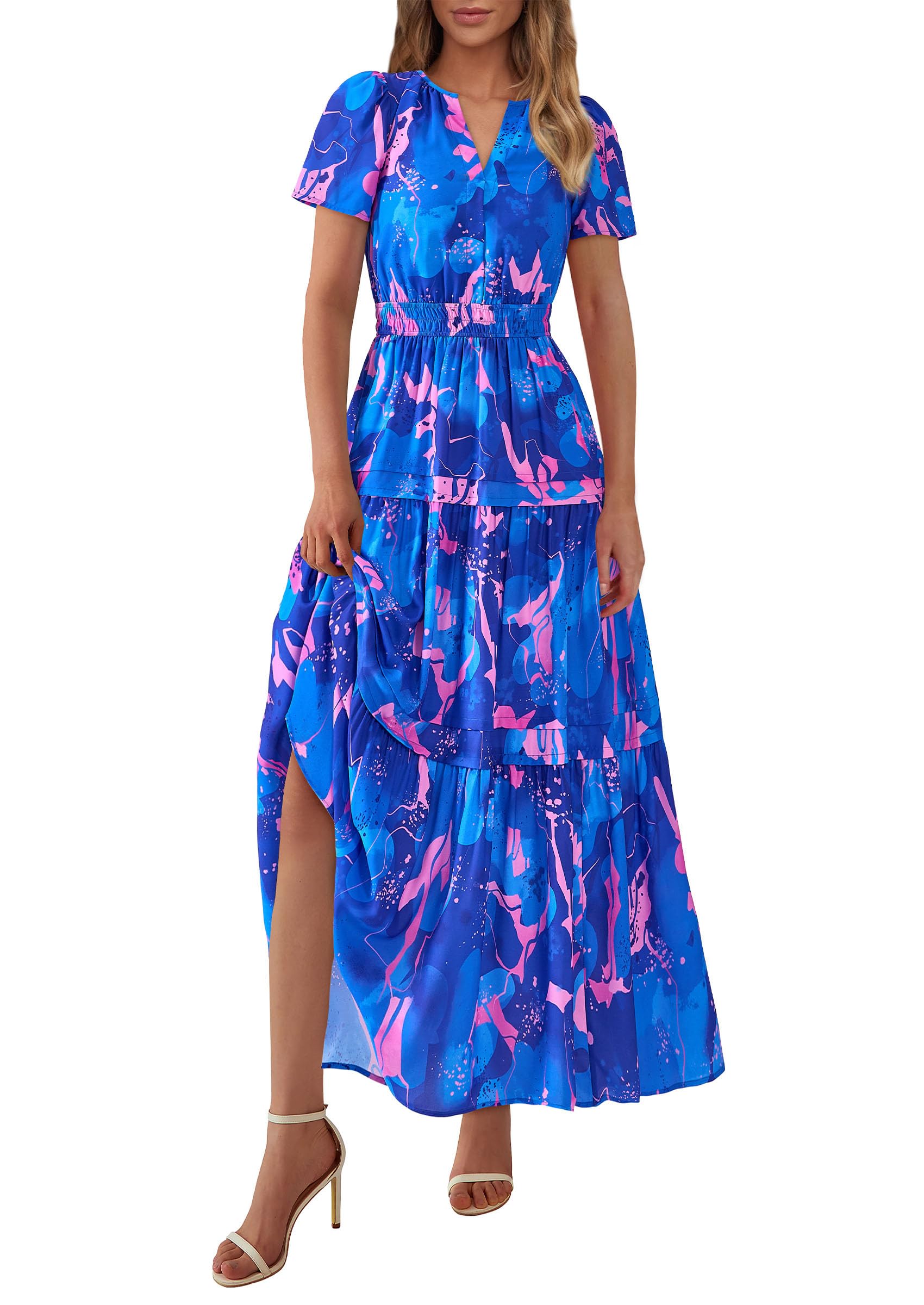 Foto 2 pulgar | Vestido Largo Prettygarden Para Mujer, Bohemio, Floral, Azul, Xxl - Venta Internacional.