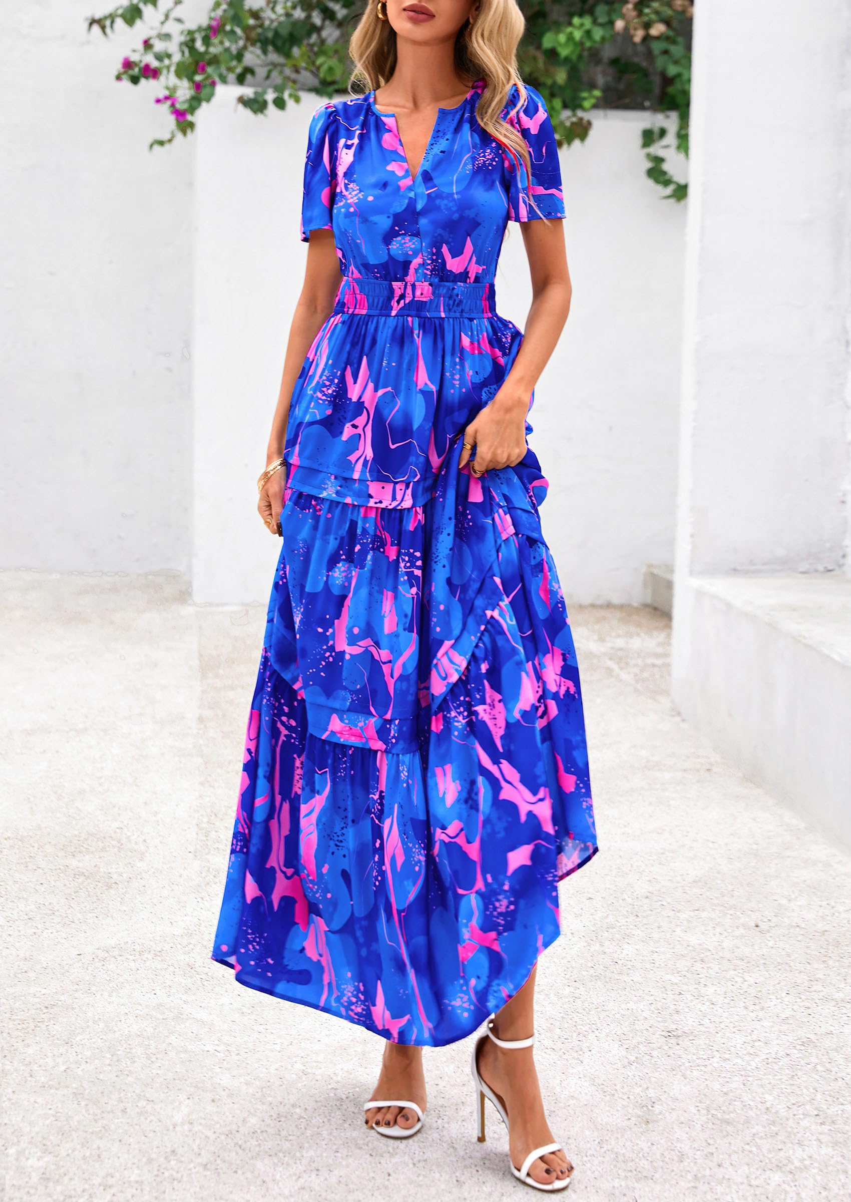 Foto 5 pulgar | Vestido Largo Prettygarden Para Mujer, Bohemio, Floral, Azul, Xxl - Venta Internacional.