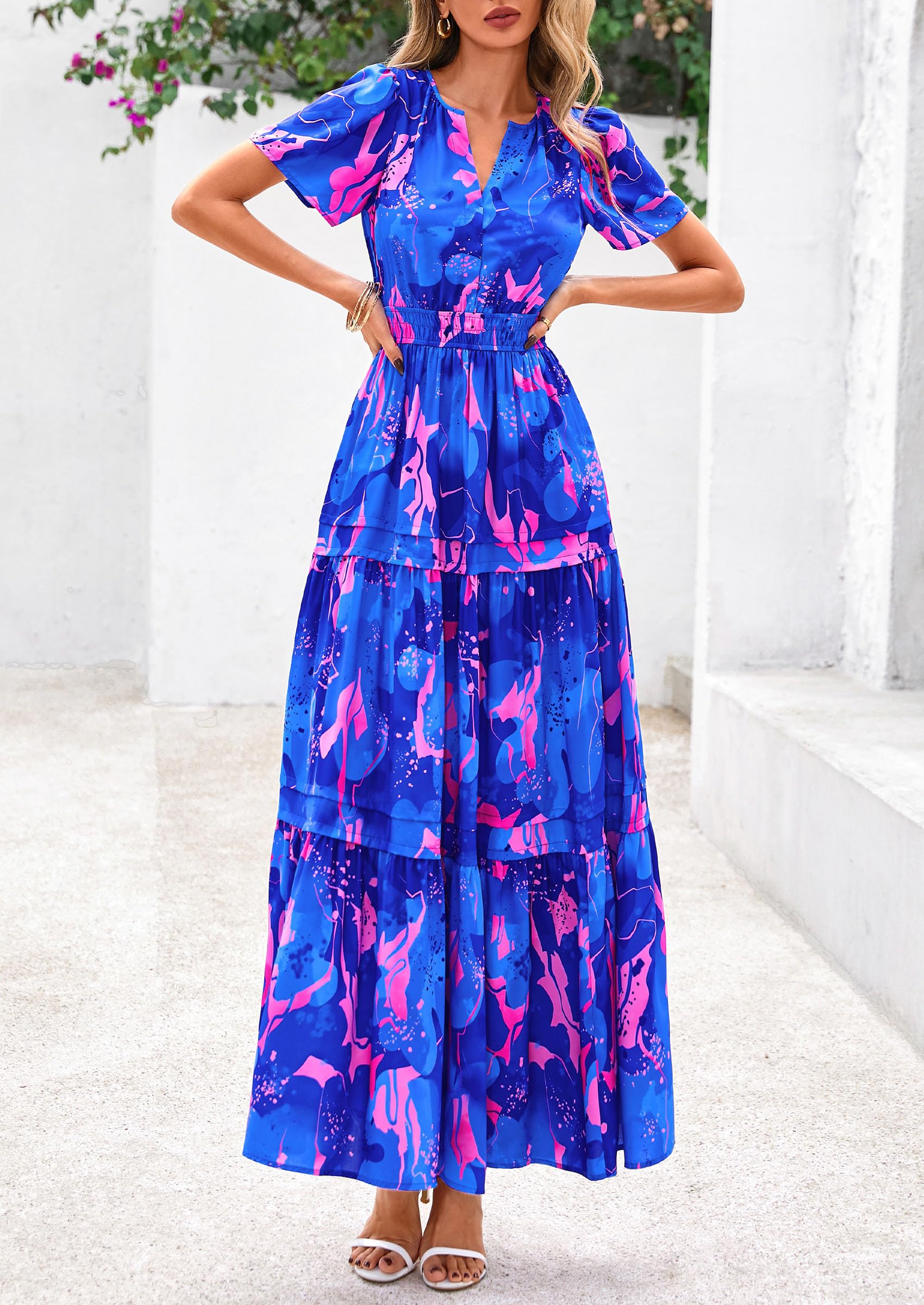 Foto 6 pulgar | Vestido Largo Prettygarden Para Mujer, Bohemio, Floral, Azul, Xxl - Venta Internacional.
