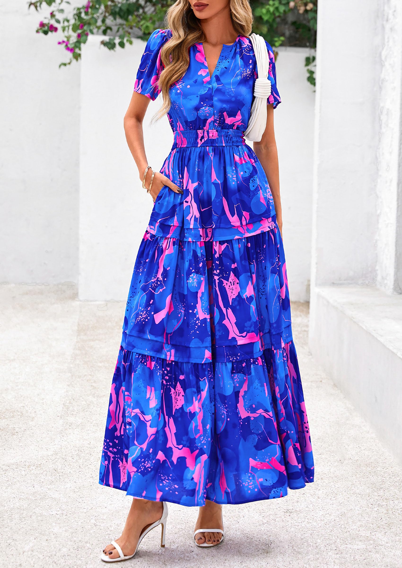 Foto 8 pulgar | Vestido Largo Prettygarden Para Mujer, Bohemio, Floral, Azul, Xxl - Venta Internacional.
