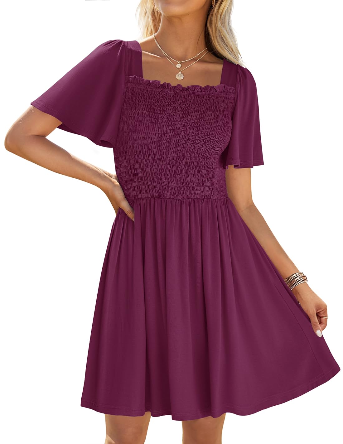 Foto 2 pulgar | Vestido Zesica 2025 Casual De Verano Con Manga Pequeña Ondulada Para Mujer - Venta Internacional.
