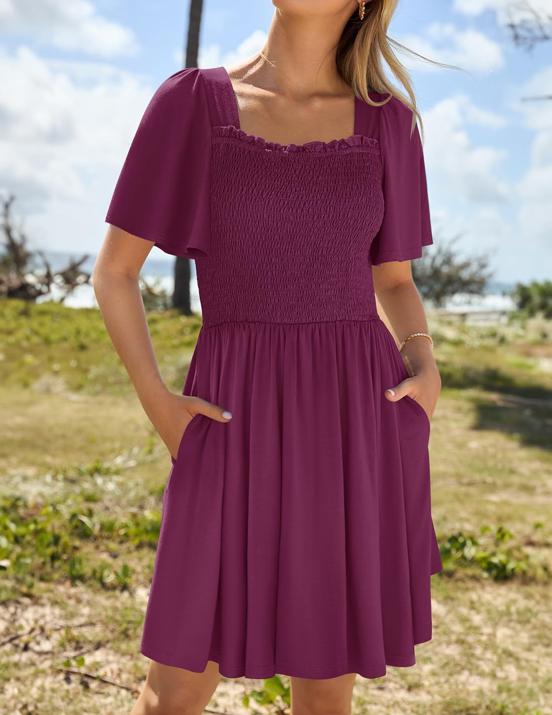 Foto 3 pulgar | Vestido Zesica 2025 Casual De Verano Con Manga Pequeña Ondulada Para Mujer - Venta Internacional.