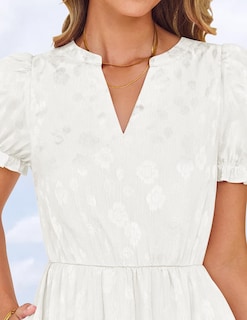 Foto 6 | Vestido Zesica Para Mujer, Verano 2025, Manga Corta, Manga Corta, Midi, Blanco - Venta Internacional.