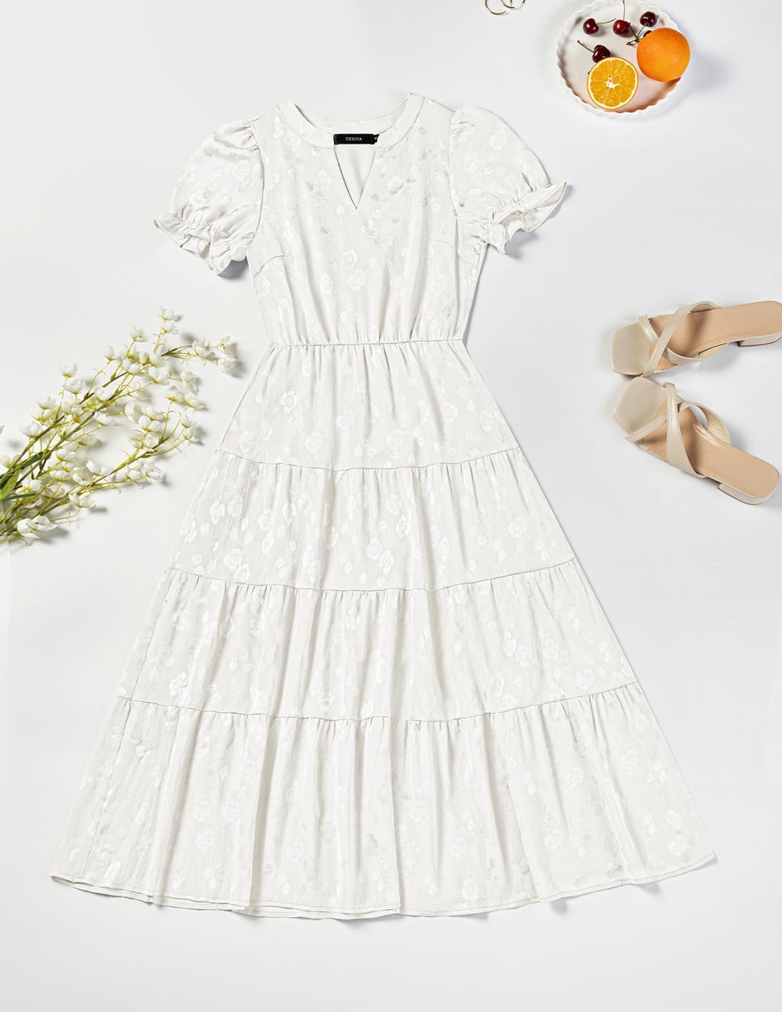 Foto 8 pulgar | Vestido Zesica Para Mujer, Verano 2025, Manga Corta, Manga Corta, Midi, Blanco - Venta Internacional.