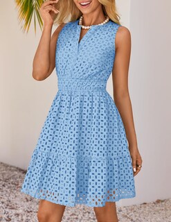 Foto 2 | Vestido De Verano Zesica Sin Mangas Con Cuello En V Y Ojales Azul Claro Para Mujer - Venta Internacional.