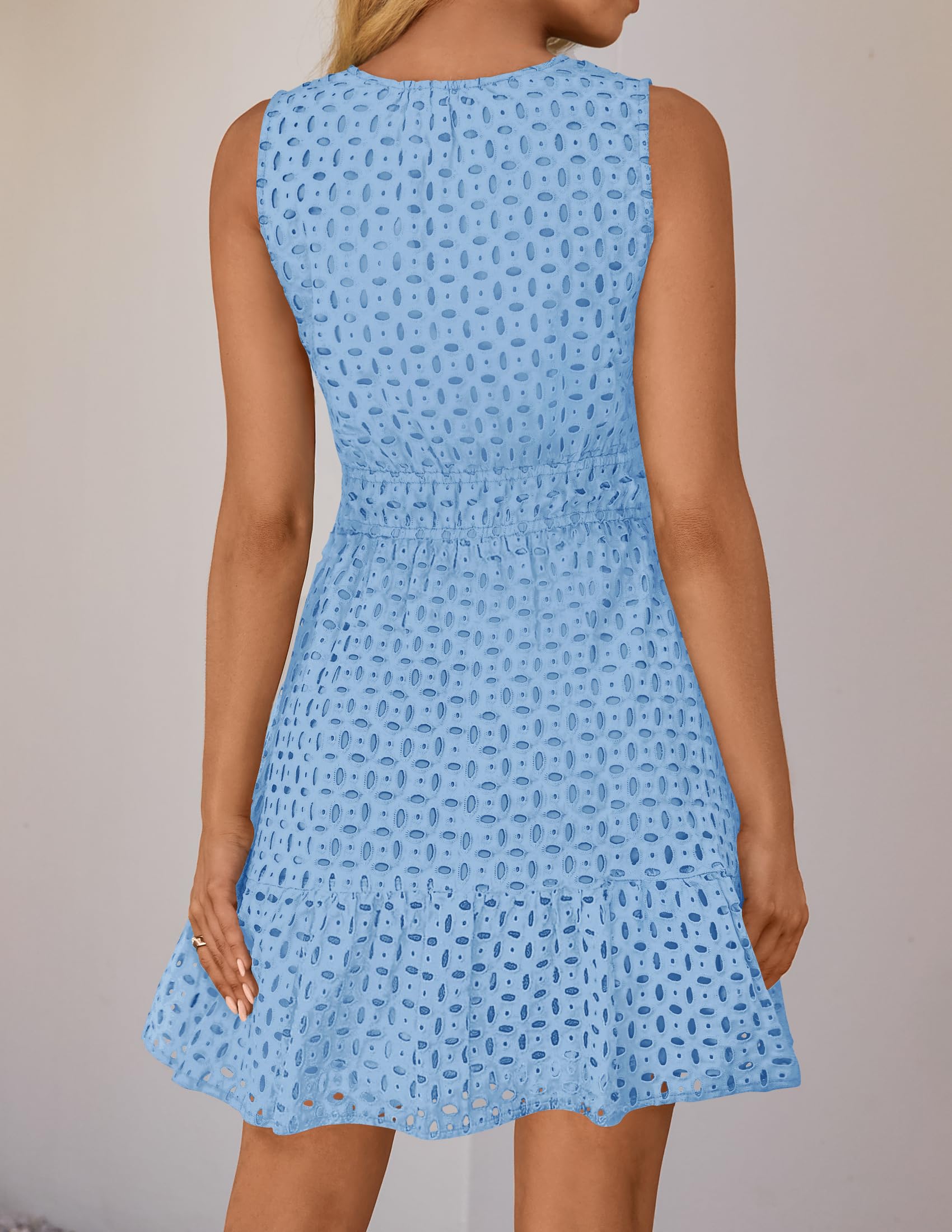 Foto 5 pulgar | Vestido De Verano Zesica Sin Mangas Con Cuello En V Y Ojales Azul Claro Para Mujer - Venta Internacional.