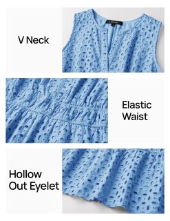 Foto 5 | Vestido De Verano Zesica Sin Mangas Con Cuello En V Y Ojales Azul Claro Para Mujer - Venta Internacional.