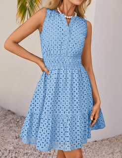 Foto 6 | Vestido De Verano Zesica Sin Mangas Con Cuello En V Y Ojales Azul Claro Para Mujer - Venta Internacional.