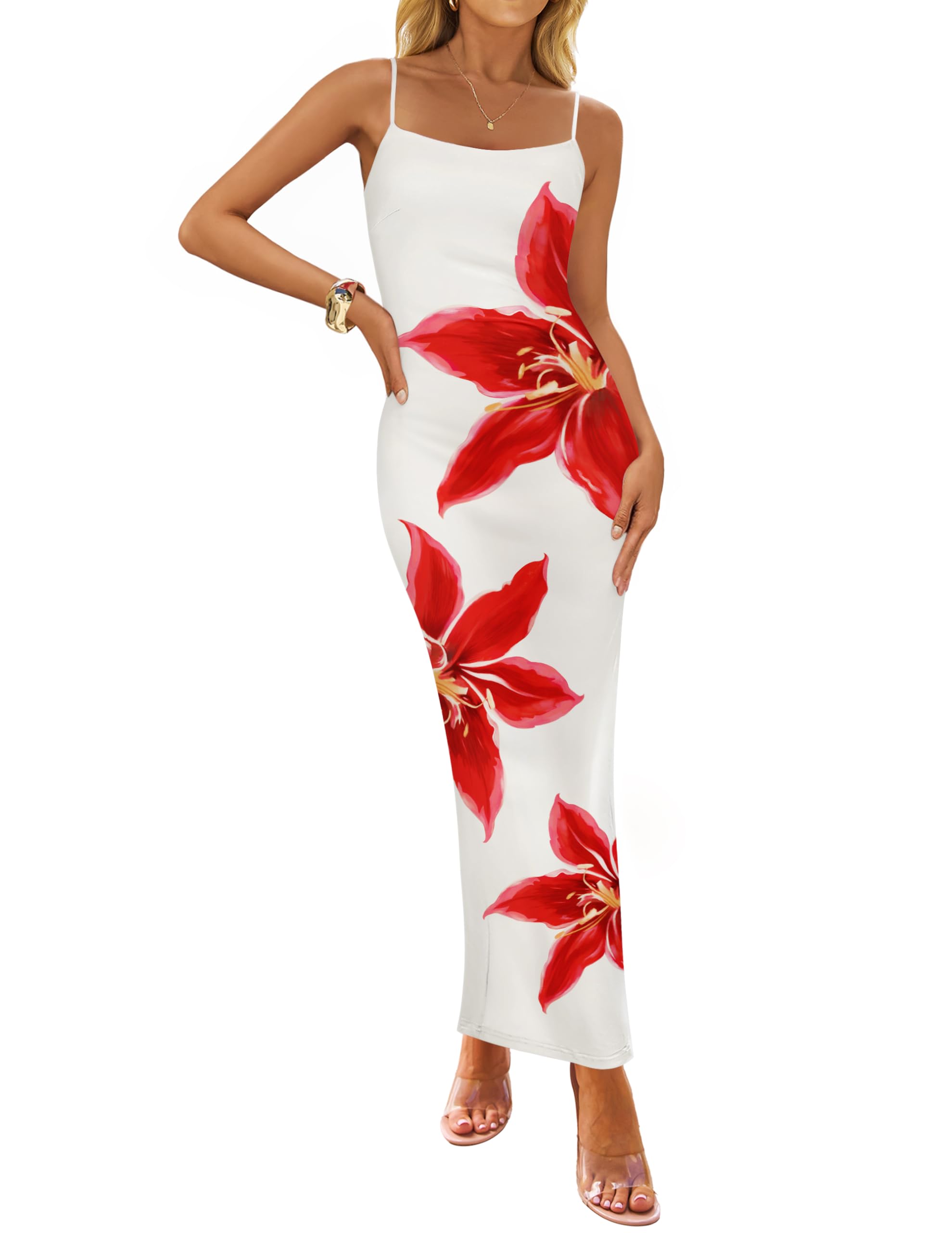 Foto 2 pulgar | Vestido Largo Zesica Para Mujer, Estampado Floral, Tirantes Finos - Venta Internacional.