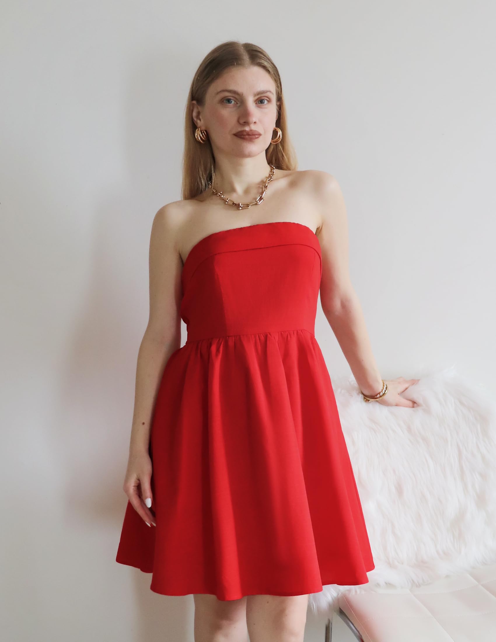 Foto 2 | Vestido Zesica Summer Strapless Mini 2025 Con Hombros Descubiertos, Rojo - Venta Internacional.