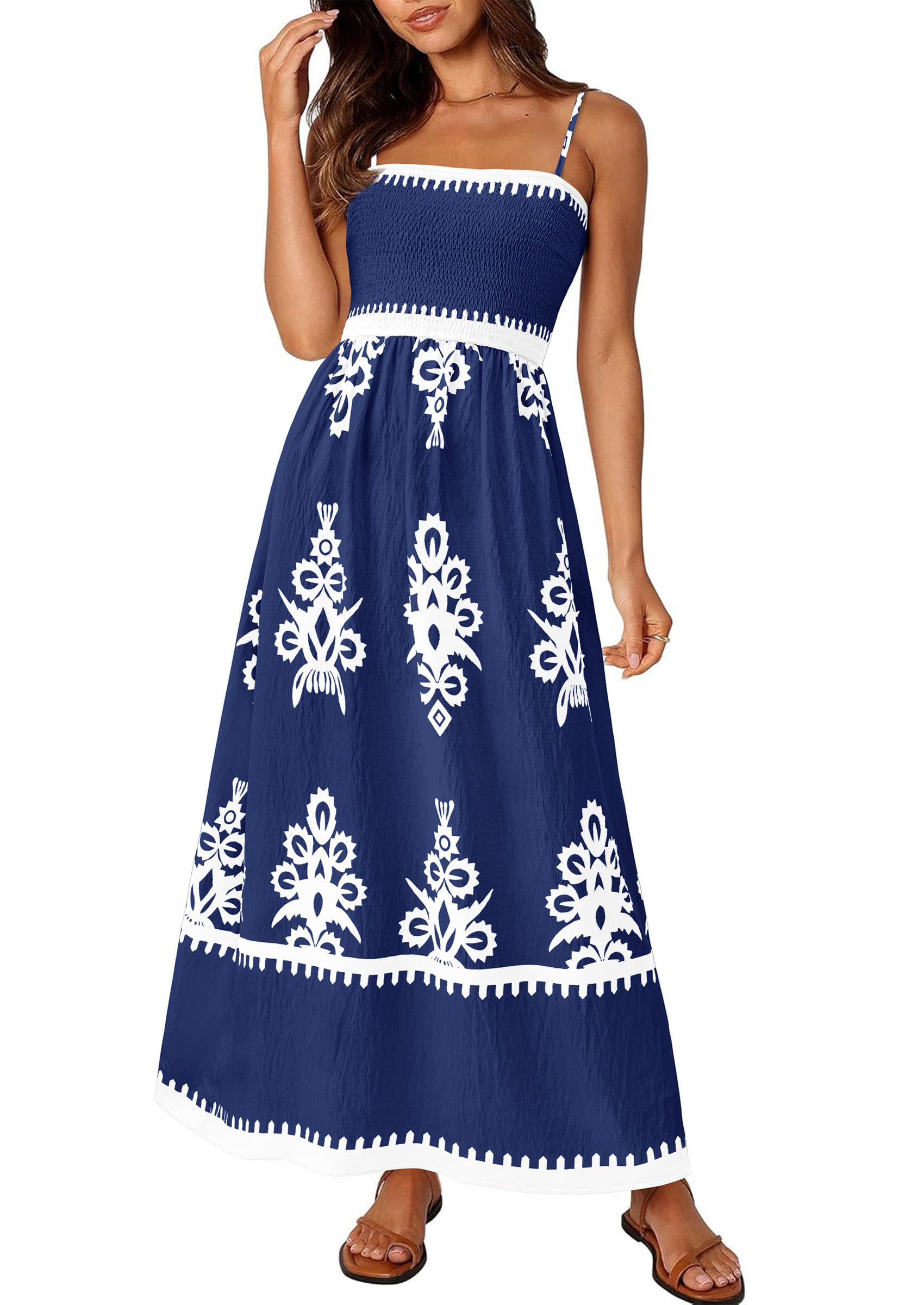 Foto 1 | Vestido De Verano Prettygarden Vestido De Verano Con Estampado Floral Para Mujer, Color Azul Oscuro - Venta Internacio