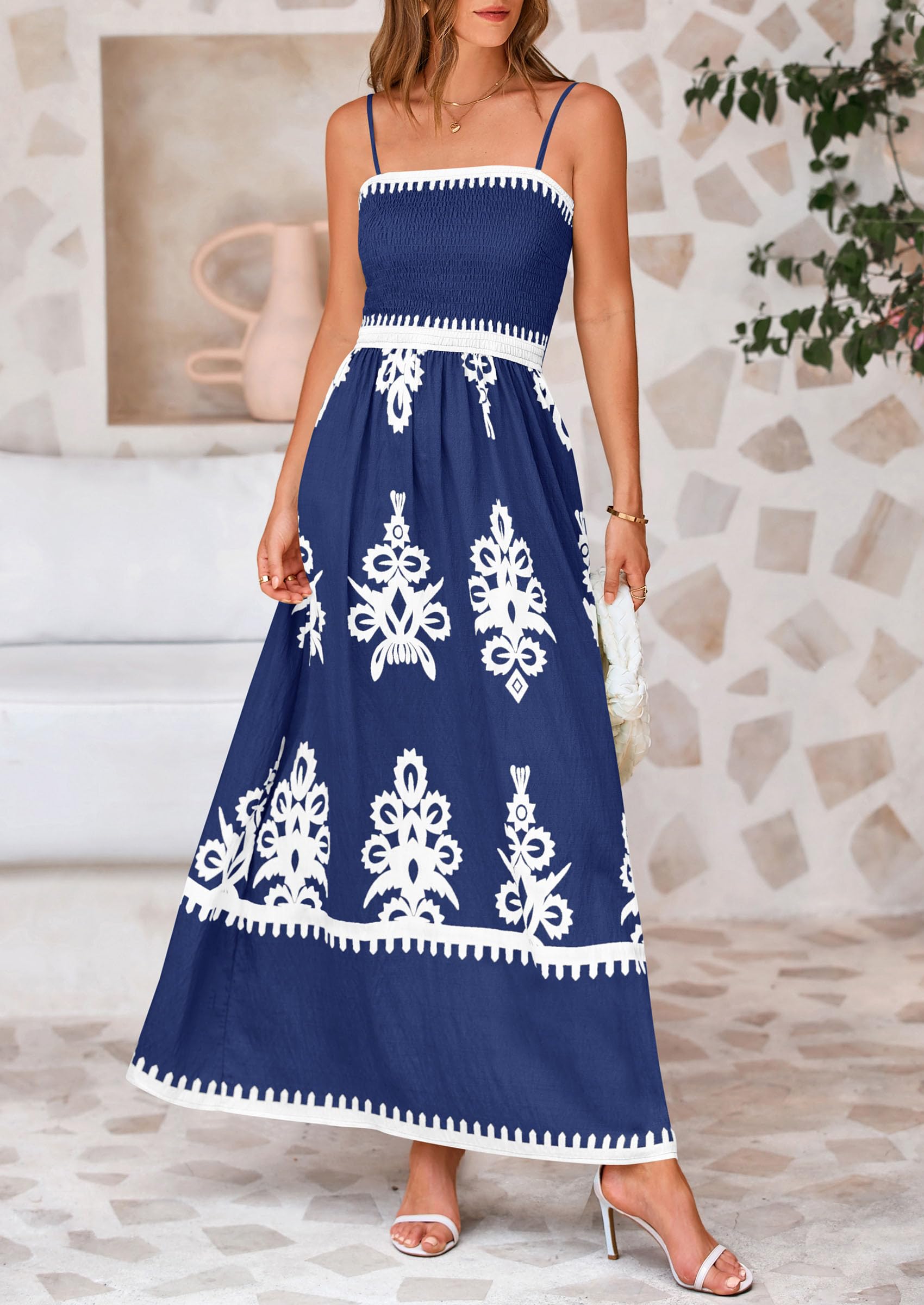 Foto 4 | Vestido De Verano Prettygarden Vestido De Verano Con Estampado Floral Para Mujer, Color Azul Oscuro - Venta Internacio