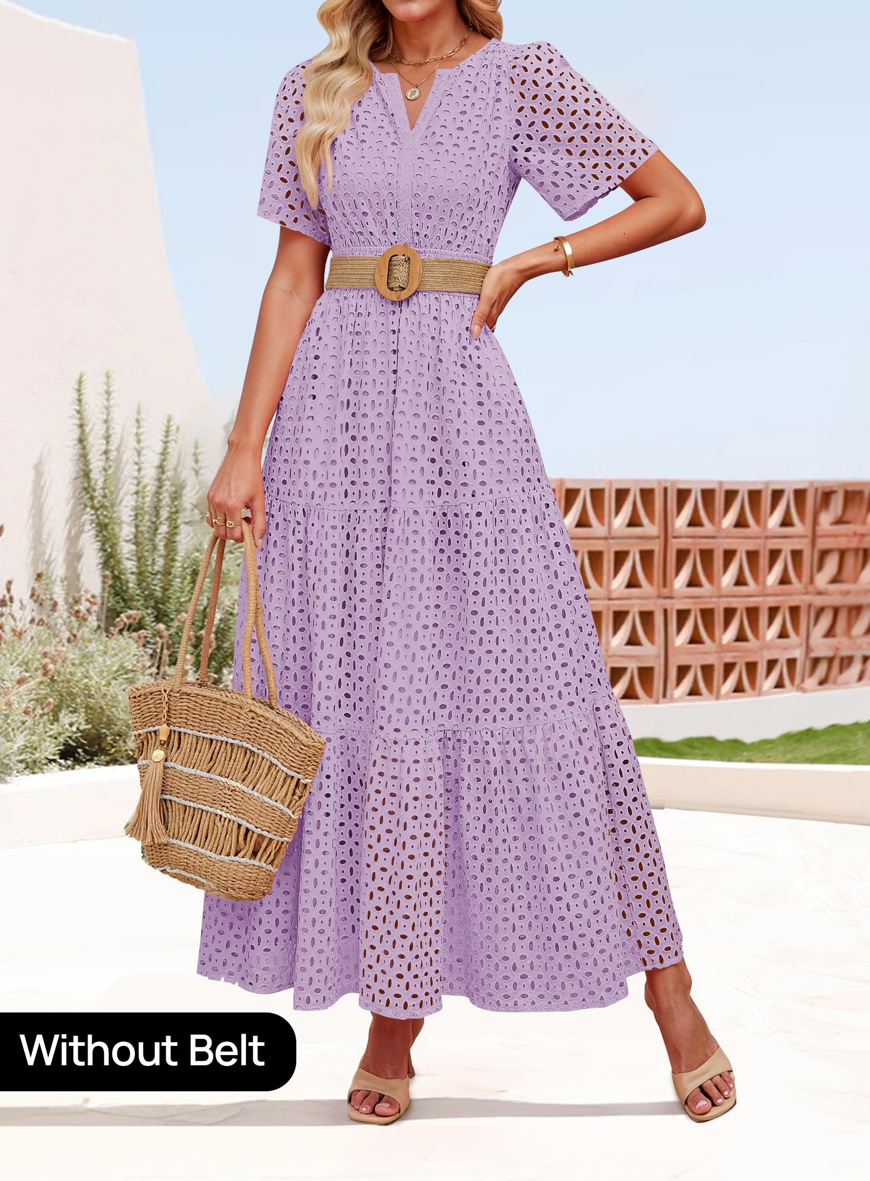 Foto 3 pulgar | Vestido Largo Zesica 2025 De Verano Con Manga Corta Y Cuello En V Para Mujer - Venta Internacional.