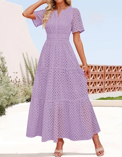 Foto 4 | Vestido Largo Zesica 2025 De Verano Con Manga Corta Y Cuello En V Para Mujer - Venta Internacional.