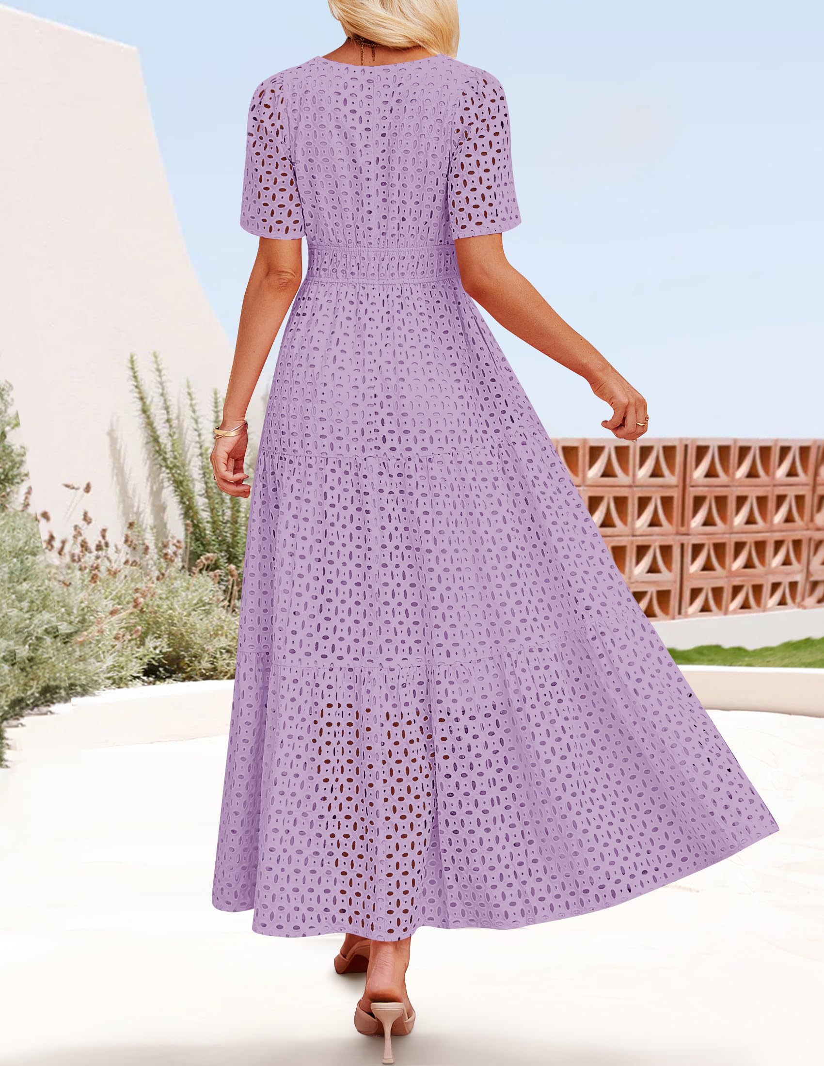 Foto 6 pulgar | Vestido Largo Zesica 2025 De Verano Con Manga Corta Y Cuello En V Para Mujer - Venta Internacional.