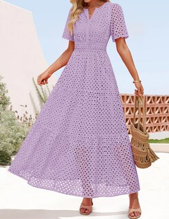 Foto 6 | Vestido Largo Zesica 2025 De Verano Con Manga Corta Y Cuello En V Para Mujer - Venta Internacional.