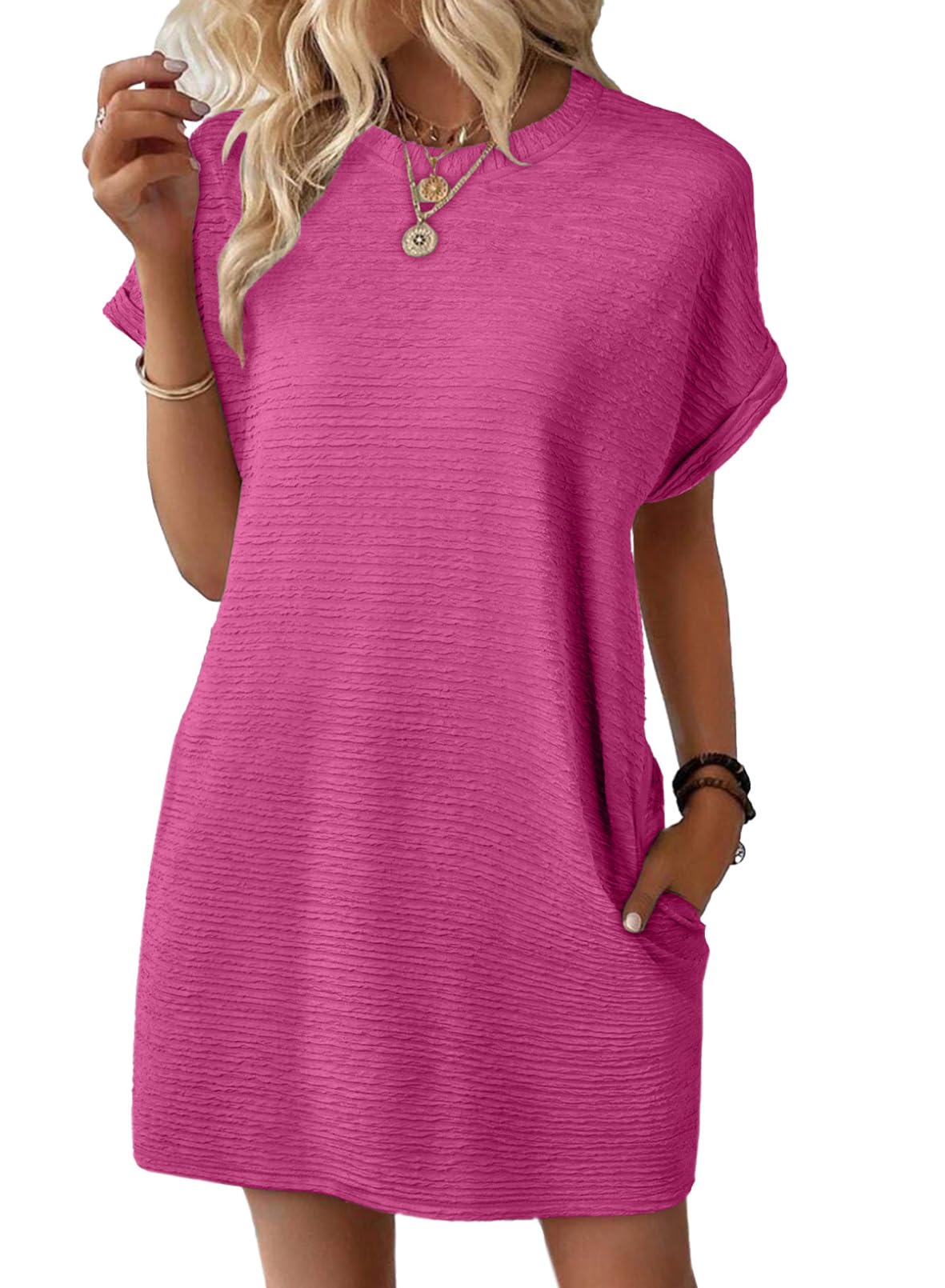 Foto 2 pulgar | Vestido De Verano Evaless 2025 Fashion De Manga Corta Con Bolsillos - Venta Internacional.