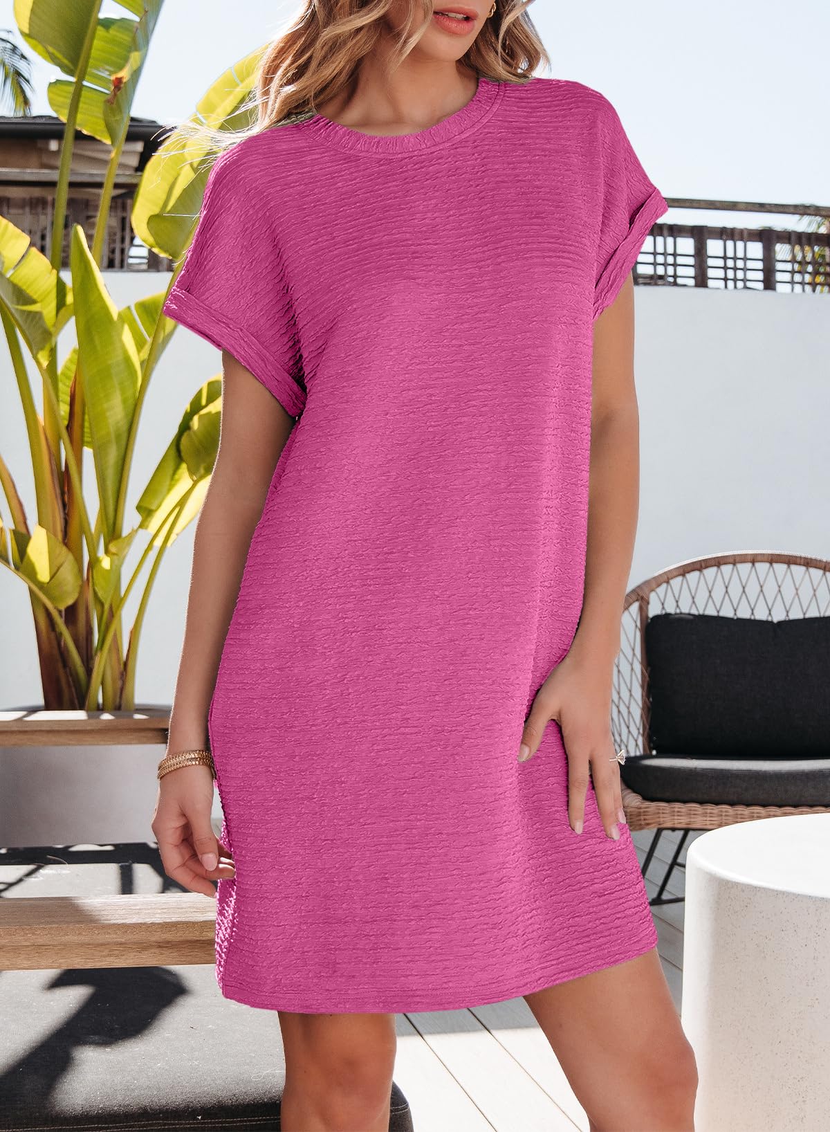 Foto 4 pulgar | Vestido De Verano Evaless 2025 Fashion De Manga Corta Con Bolsillos - Venta Internacional.