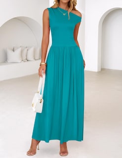Foto 3 | Vestido Largo Zesica Summer 2025 Con Un Solo Hombro, Verde Azulado Para Mujer - Venta Internacional.