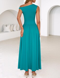 Foto 4 | Vestido Largo Zesica Summer 2025 Con Un Solo Hombro, Verde Azulado Para Mujer - Venta Internacional.
