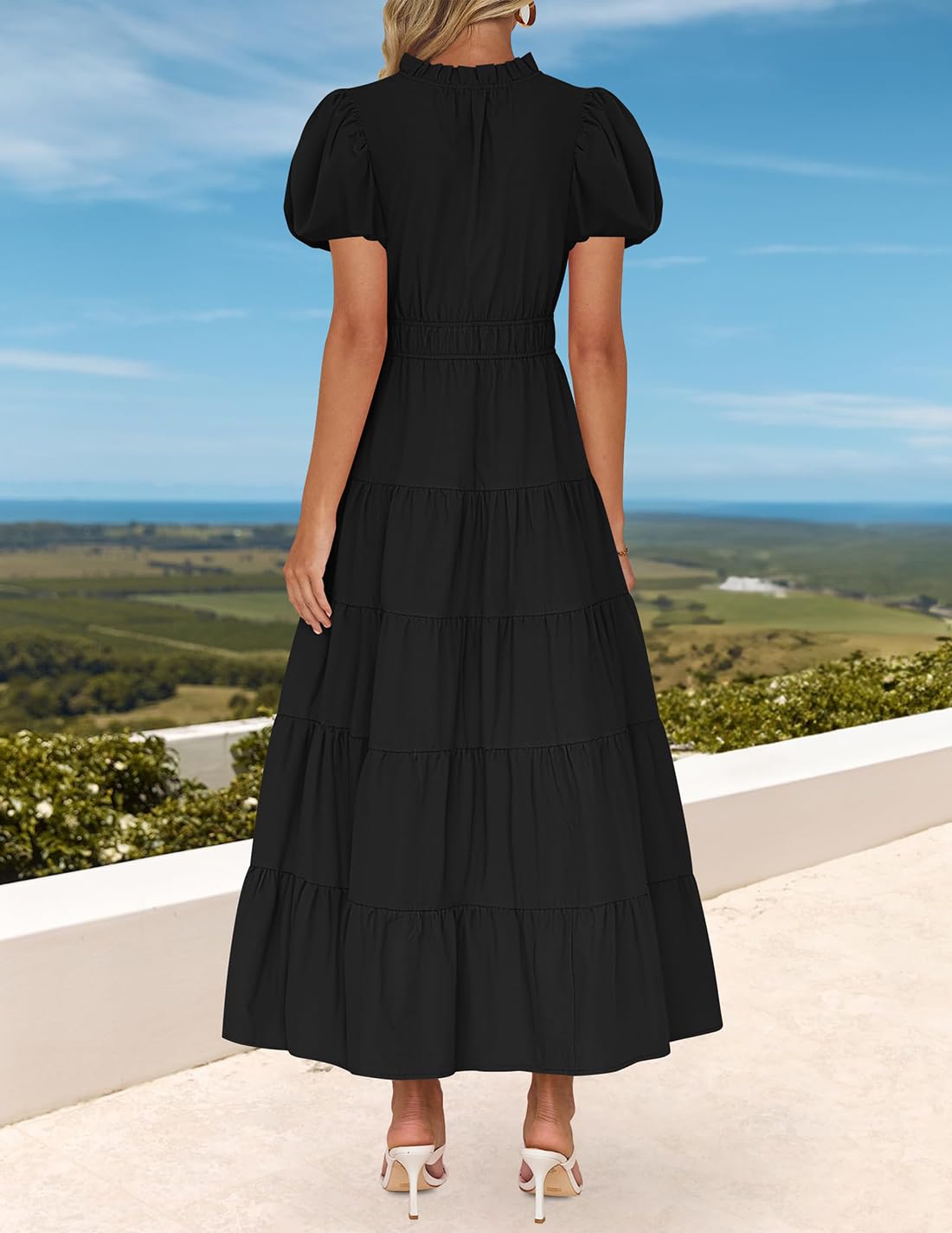 Foto 5 pulgar | Vestido Largo Zesica, Casual, De Verano, Cuello En V, Volantes, Negro - Venta Internacional.