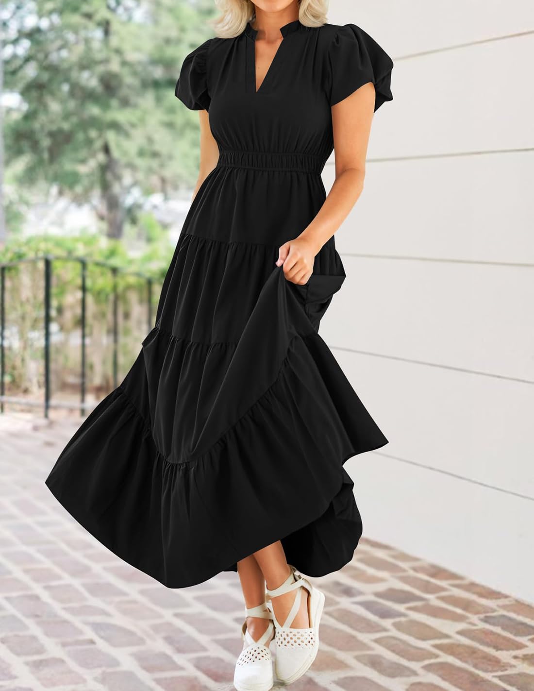 Foto 7 pulgar | Vestido Largo Zesica, Casual, De Verano, Cuello En V, Volantes, Negro - Venta Internacional.