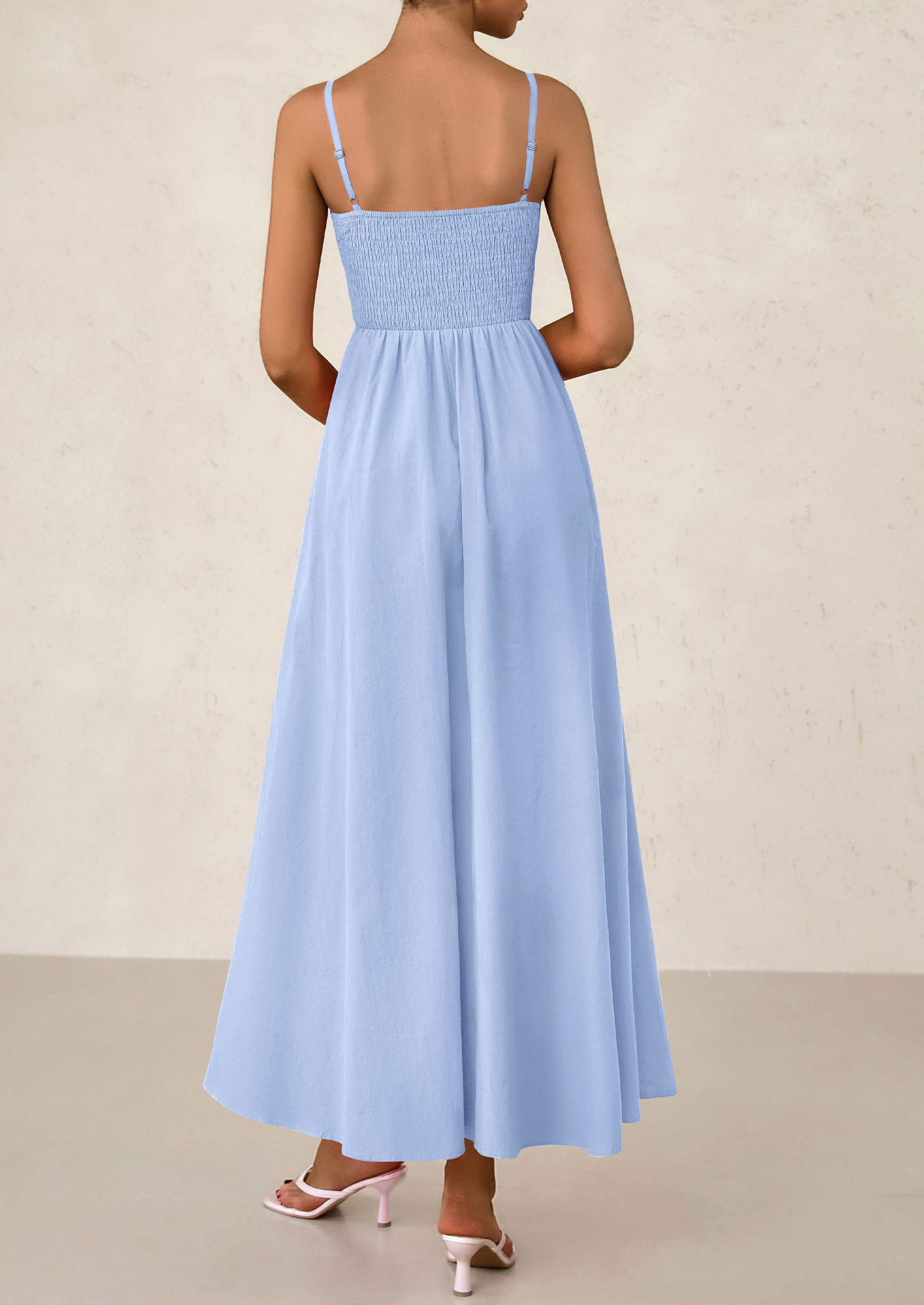 Foto 2 | Vestido Largo Prettygarden Para Mujer, Fruncido, Verano 2025, Azul Claro - Venta Internacional.