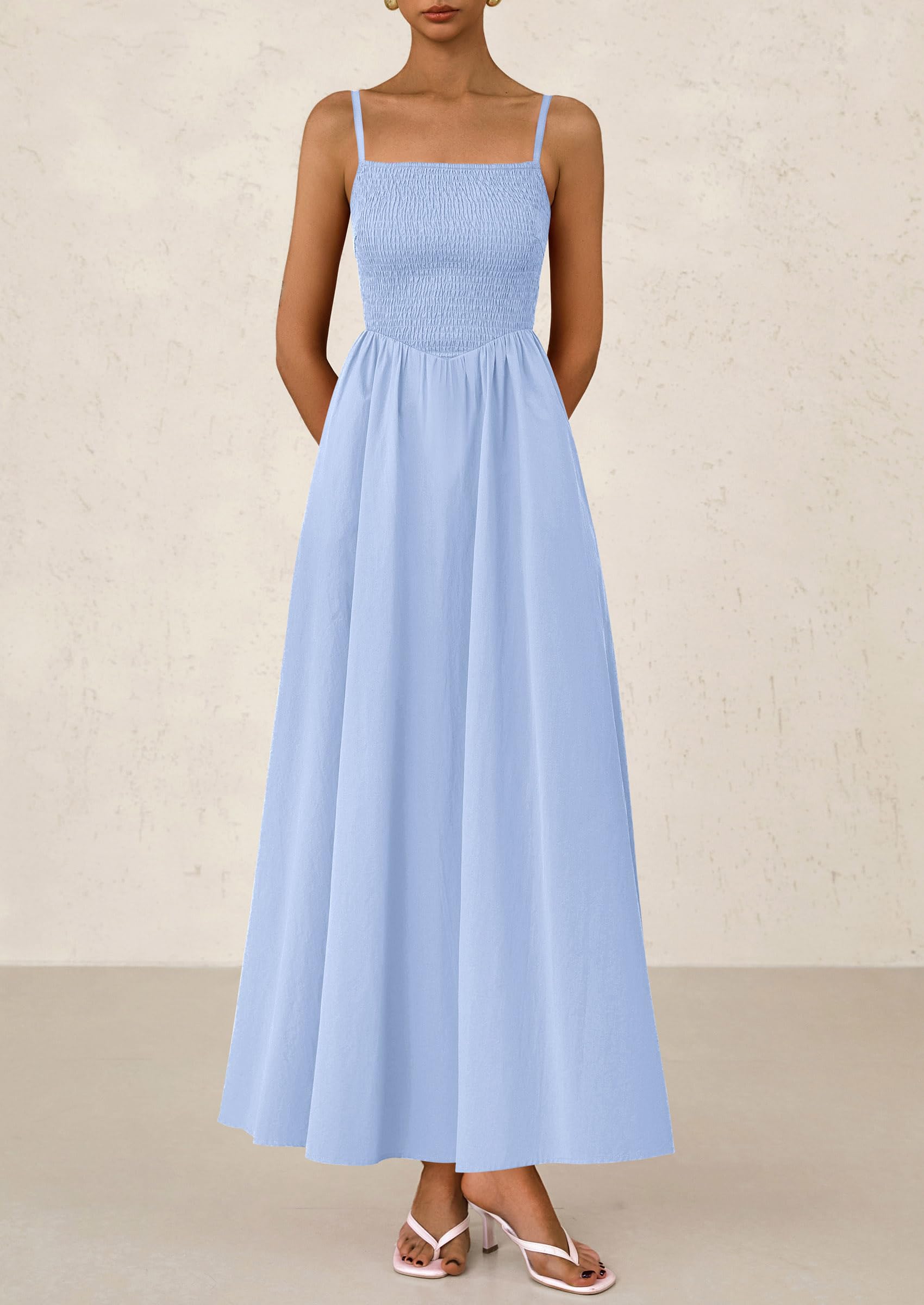 Foto 4 | Vestido Largo Prettygarden Para Mujer, Fruncido, Verano 2025, Azul Claro - Venta Internacional.