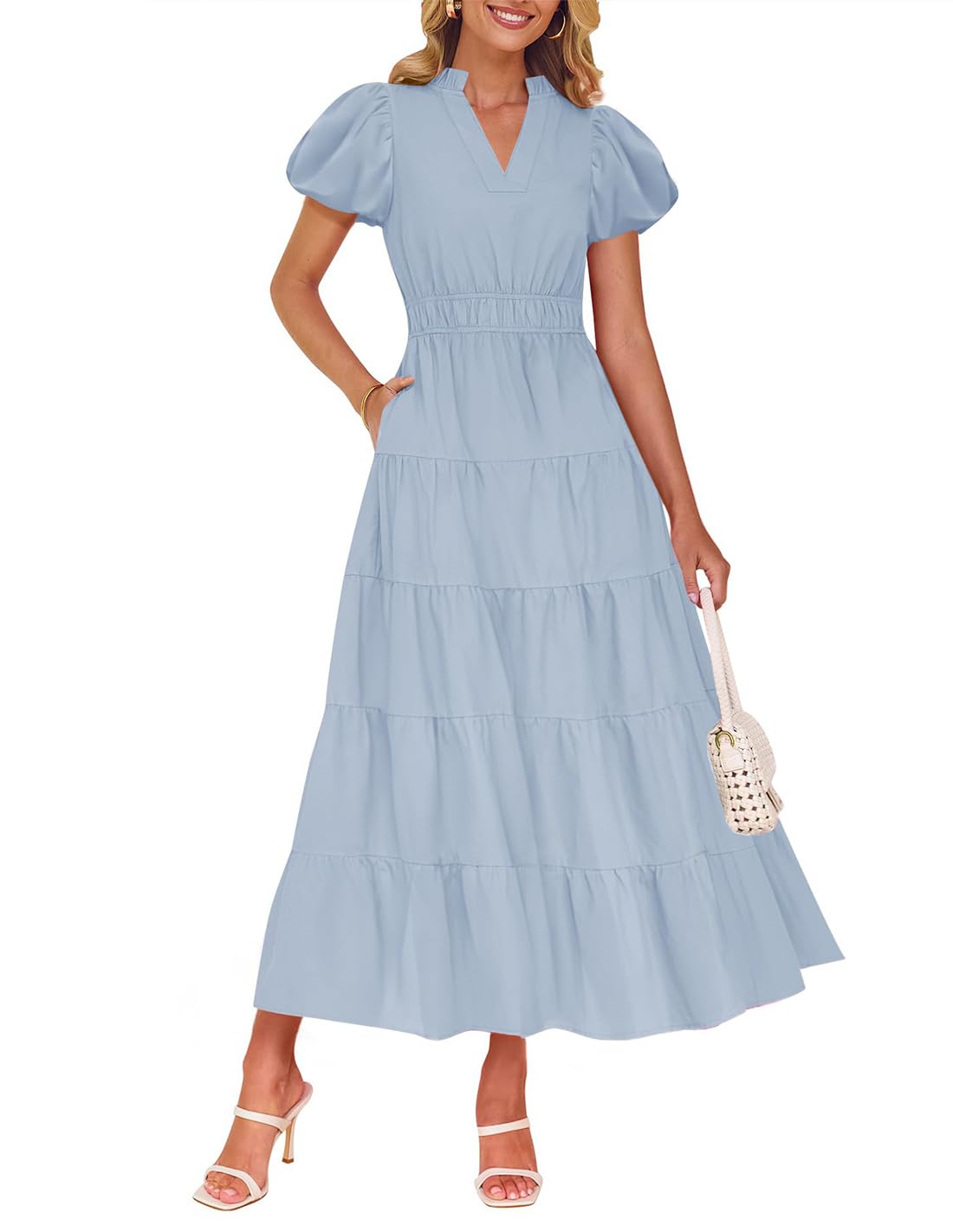 Vestido Largo Zesica Casual De Verano Con Cuello En V Y Volantes Escalonados Para Mujer - Venta Internacional.