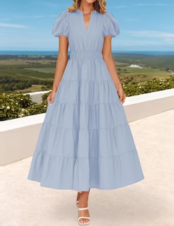 Foto 2 | Vestido Largo Zesica Casual De Verano Con Cuello En V Y Volantes Escalonados Para Mujer - Venta Internacional.