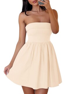 Foto 1 | Vestido De Verano Zesica Mini 2025 Sin Tirantes Con Hombros Descubiertos, Color Albaricoque - Venta Internacional.