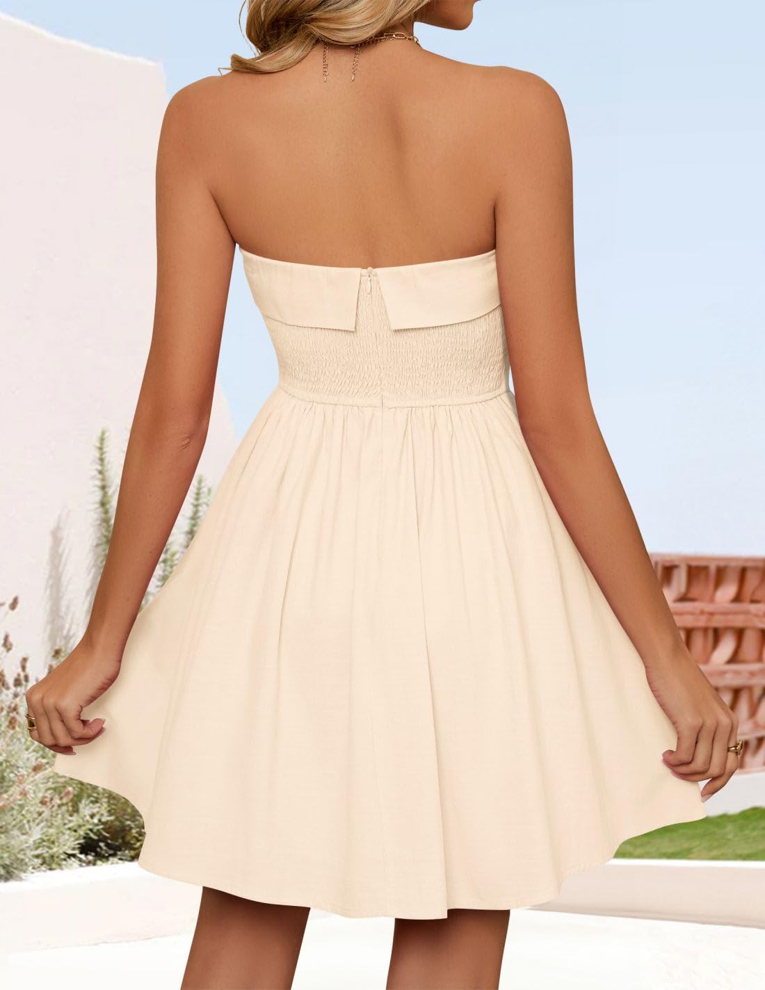 Foto 5 pulgar | Vestido De Verano Zesica Mini 2025 Sin Tirantes Con Hombros Descubiertos, Color Albaricoque - Venta Internacional.
