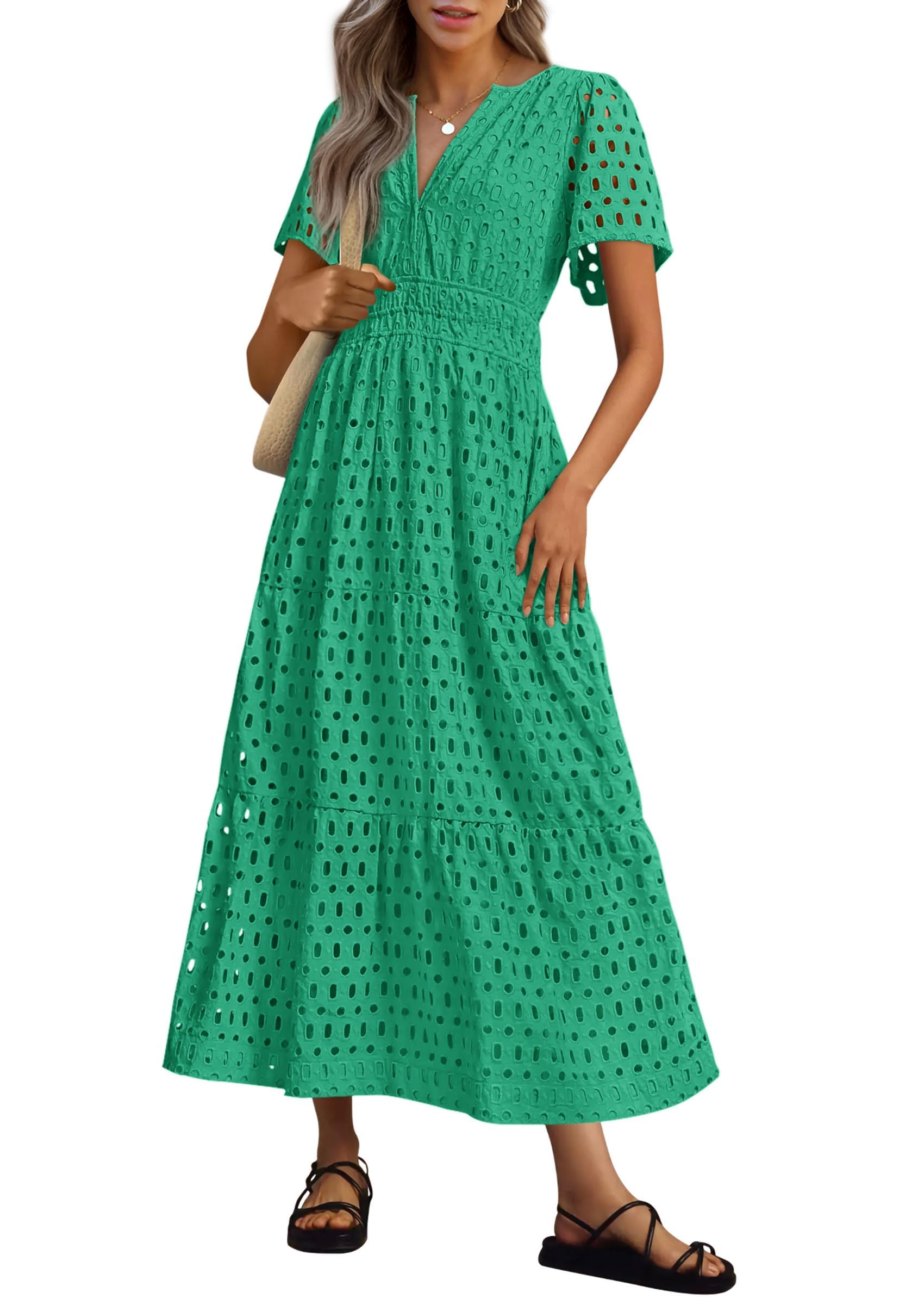 Foto 2 pulgar | Vestido Largo Prettygarden Para Mujer 2025 Con Cuello En V Y Ojales, Verde - Venta Internacional.