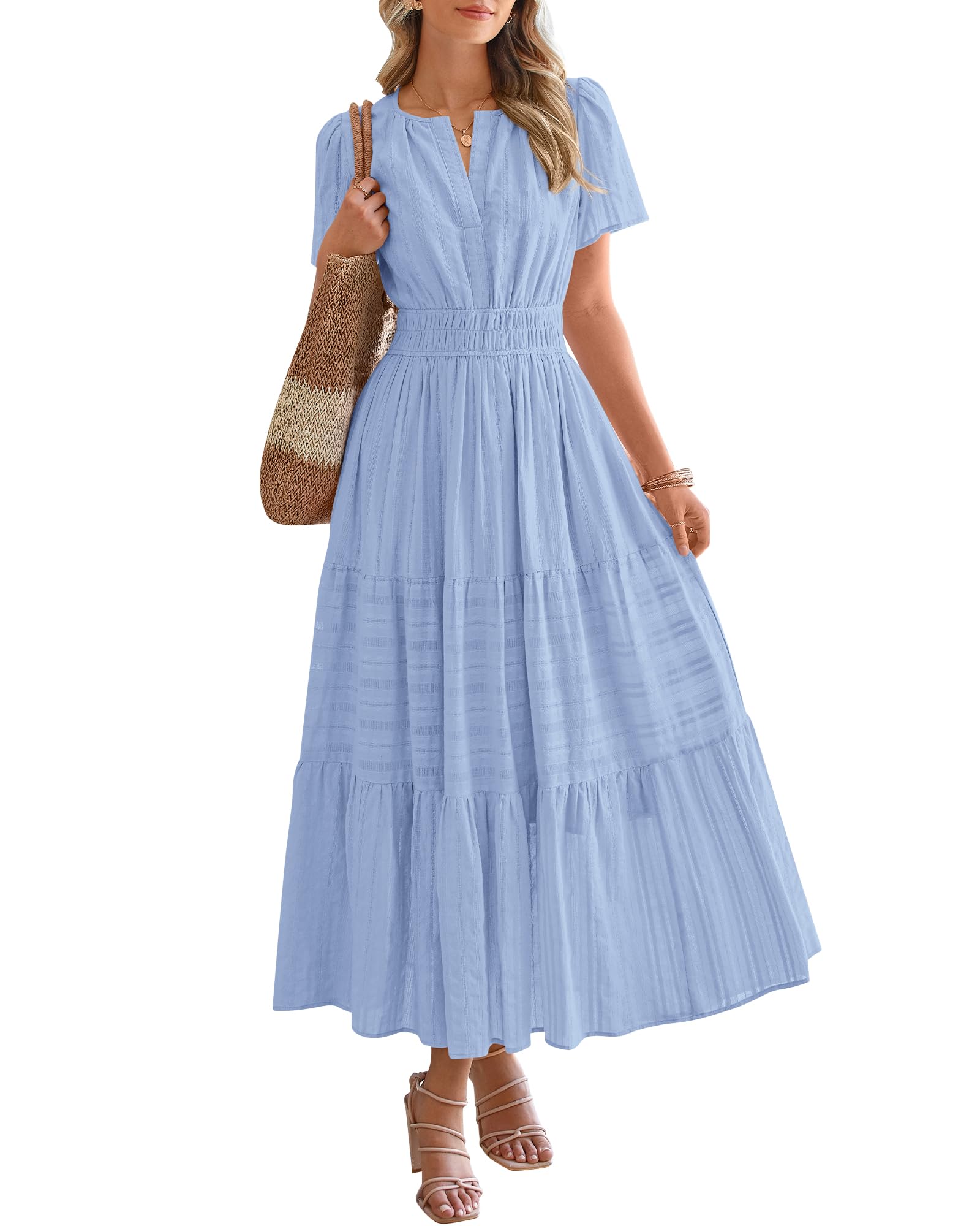 Foto 2 pulgar | Vestido Casual Btfbm Para Mujer, Verano 2025, Cuello En V Y Cintura Elástica - Venta Internacional.
