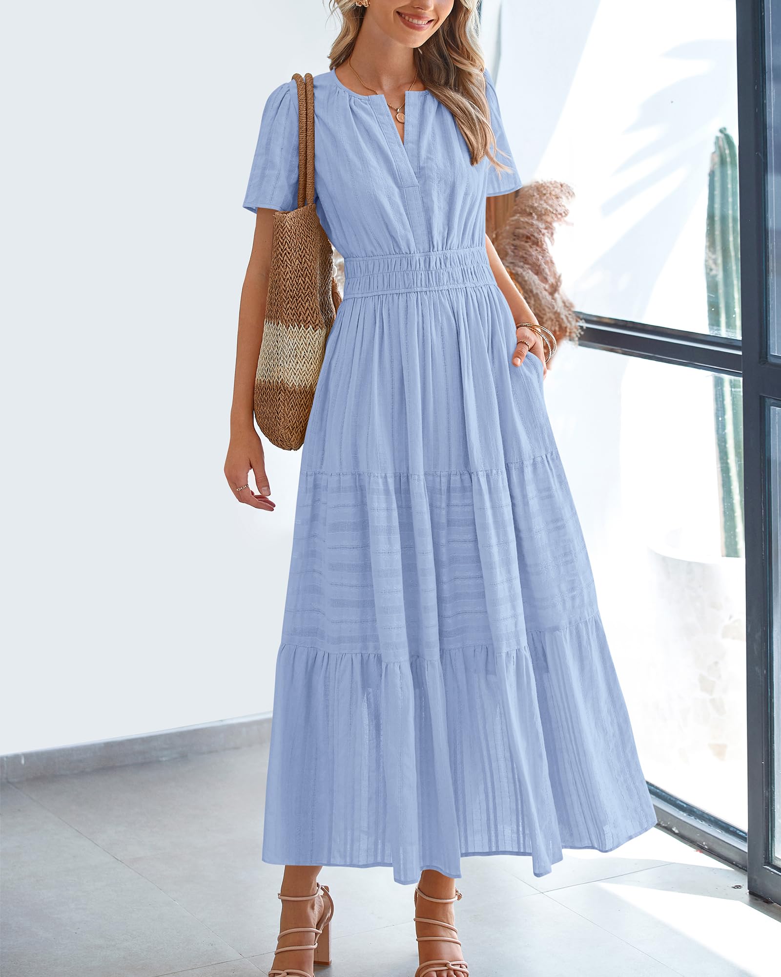 Foto 3 pulgar | Vestido Casual Btfbm Para Mujer, Verano 2025, Cuello En V Y Cintura Elástica - Venta Internacional.