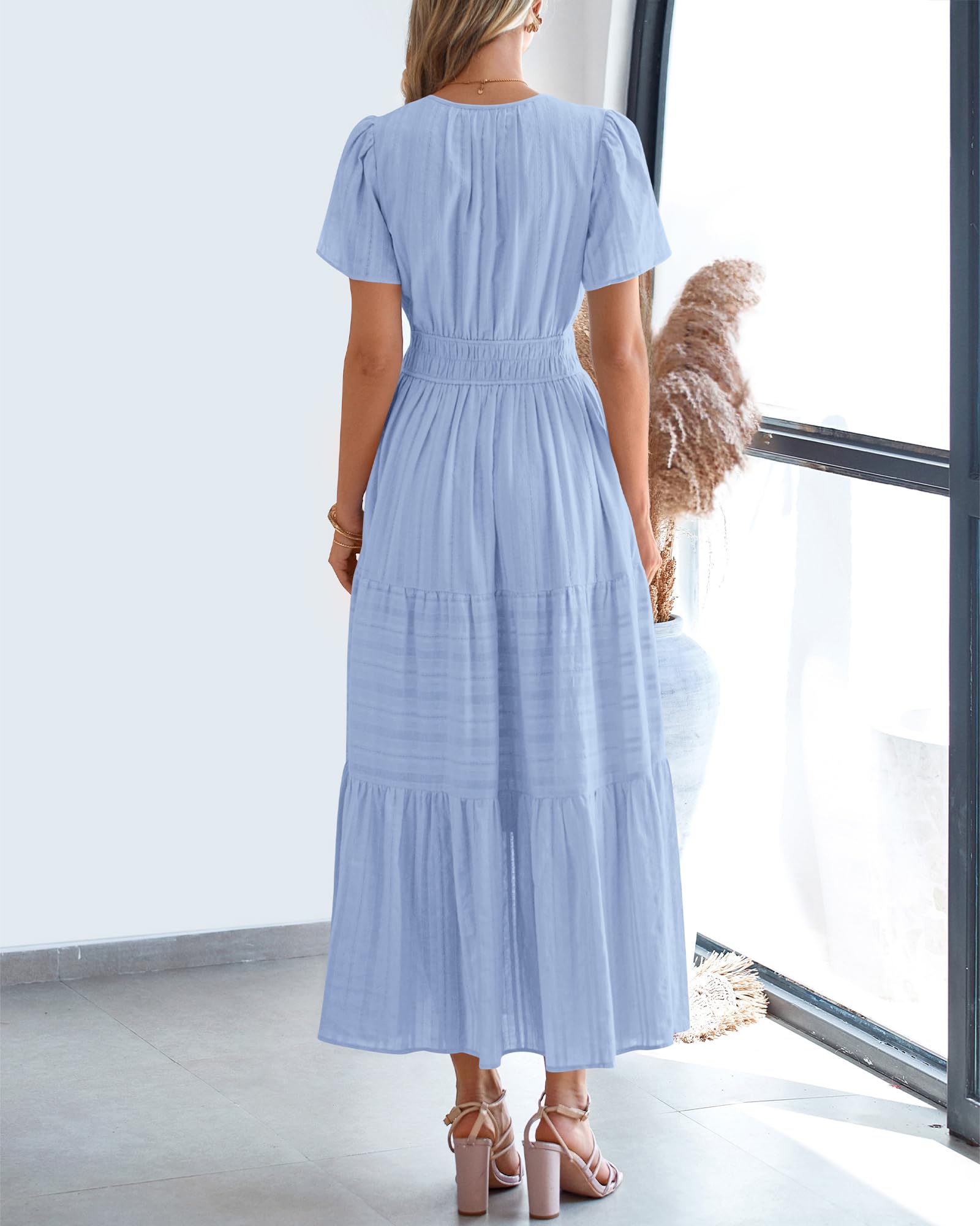 Foto 4 pulgar | Vestido Casual Btfbm Para Mujer, Verano 2025, Cuello En V Y Cintura Elástica - Venta Internacional.