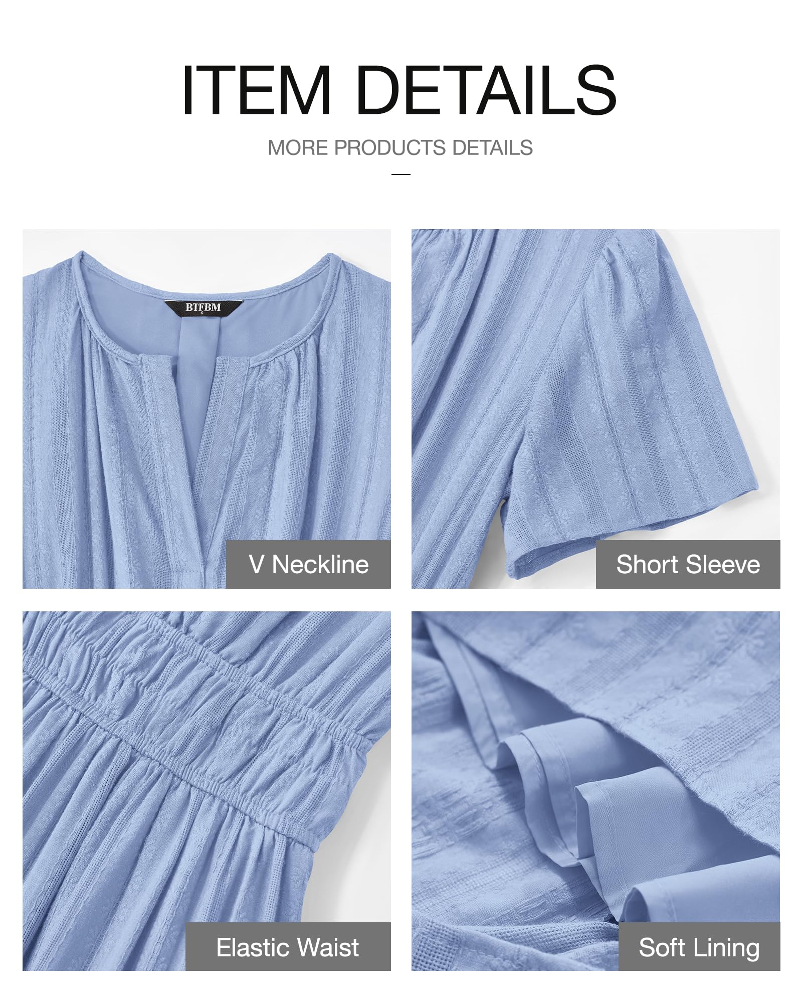 Foto 4 | Vestido Casual Btfbm Para Mujer, Verano 2025, Cuello En V Y Cintura Elástica - Venta Internacional.