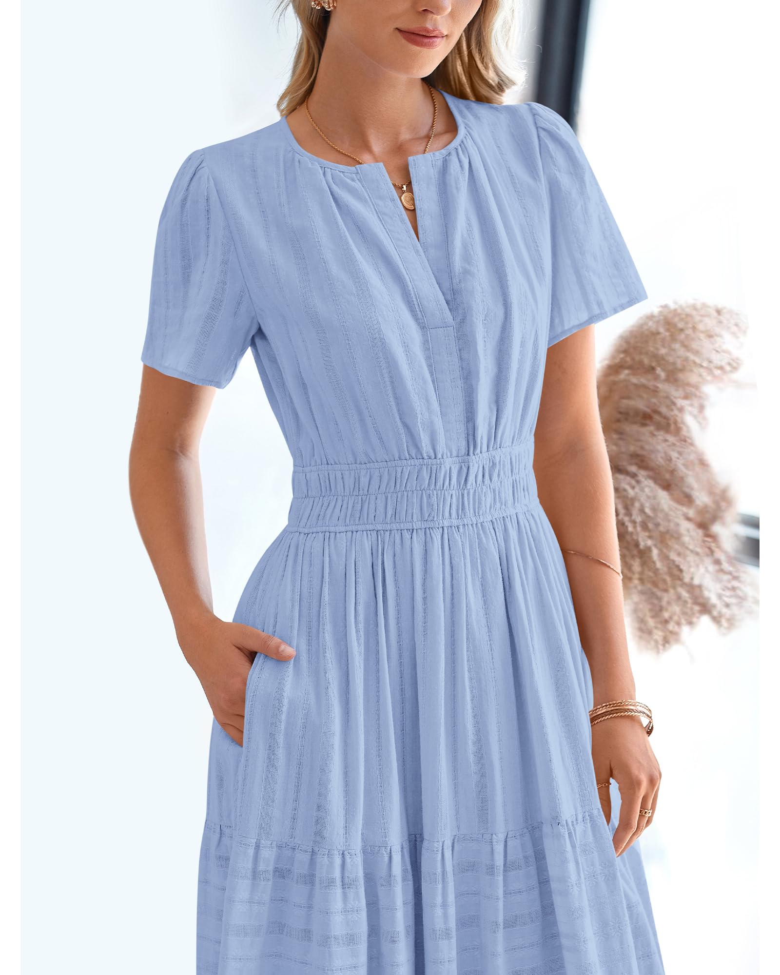 Foto 8 pulgar | Vestido Casual Btfbm Para Mujer, Verano 2025, Cuello En V Y Cintura Elástica - Venta Internacional.