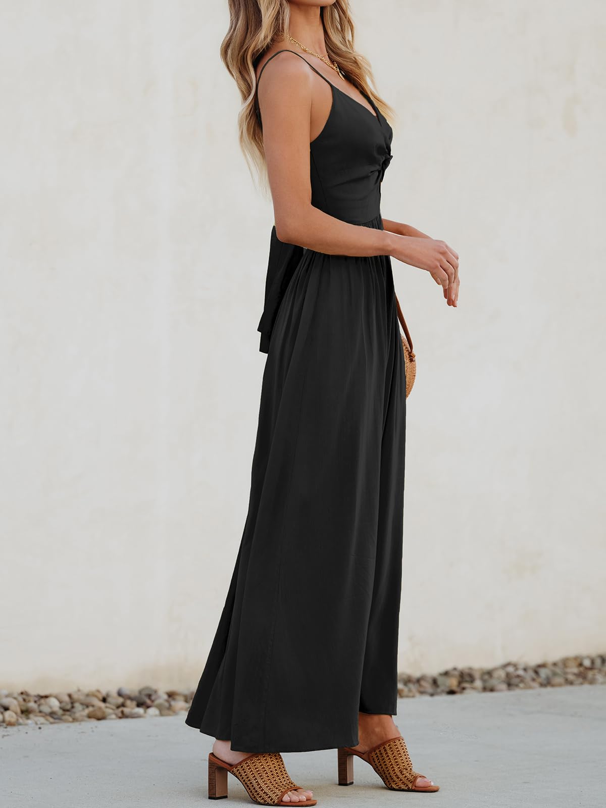 Foto 5 pulgar | Vestido Largo Cupshe Con Cuello En V, Sin Mangas, Largo Y Retorcido, Rayón Negro - Venta Internacional.