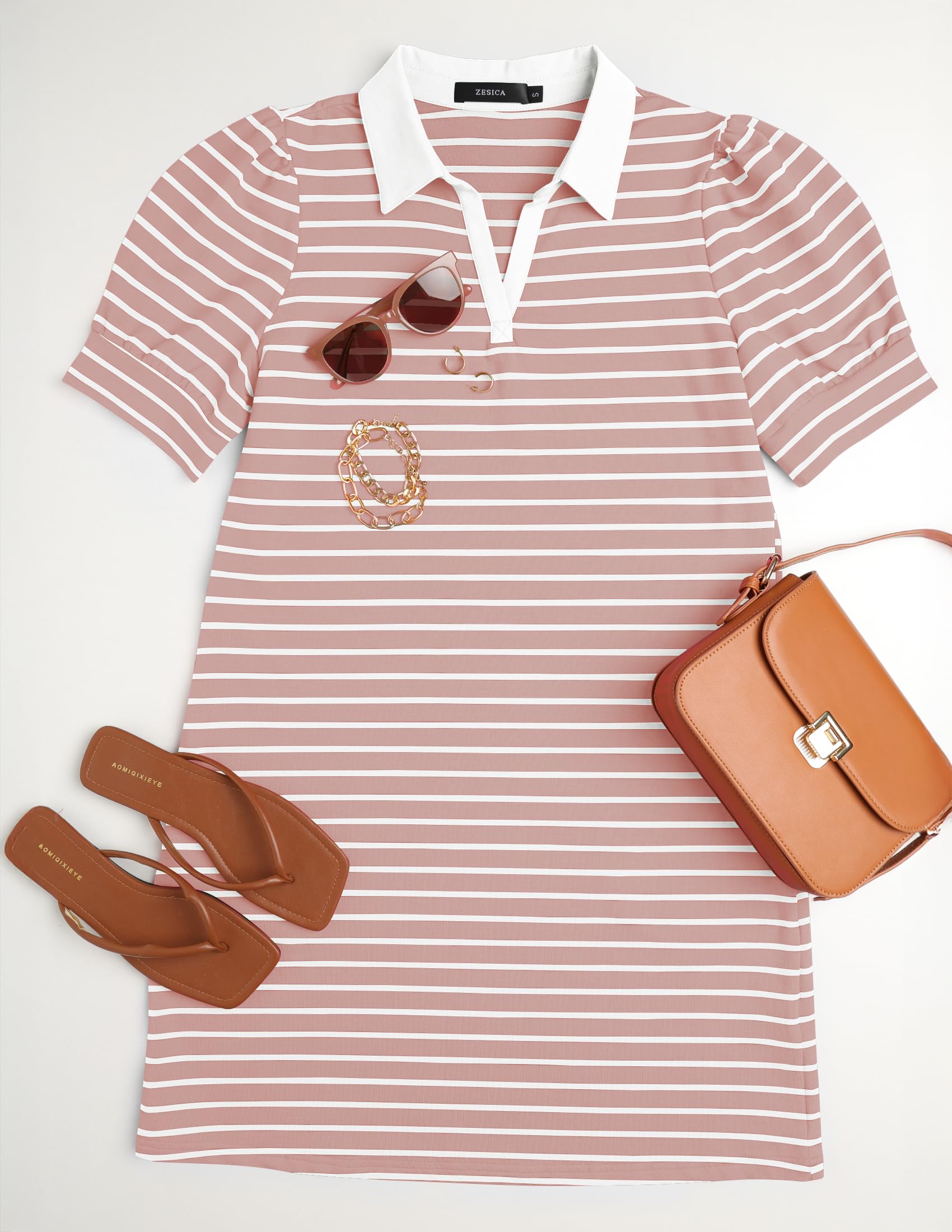 Foto 7 pulgar | Vestido Zesica Summer Casual a Rayas Mini Rosa - Venta Internacional