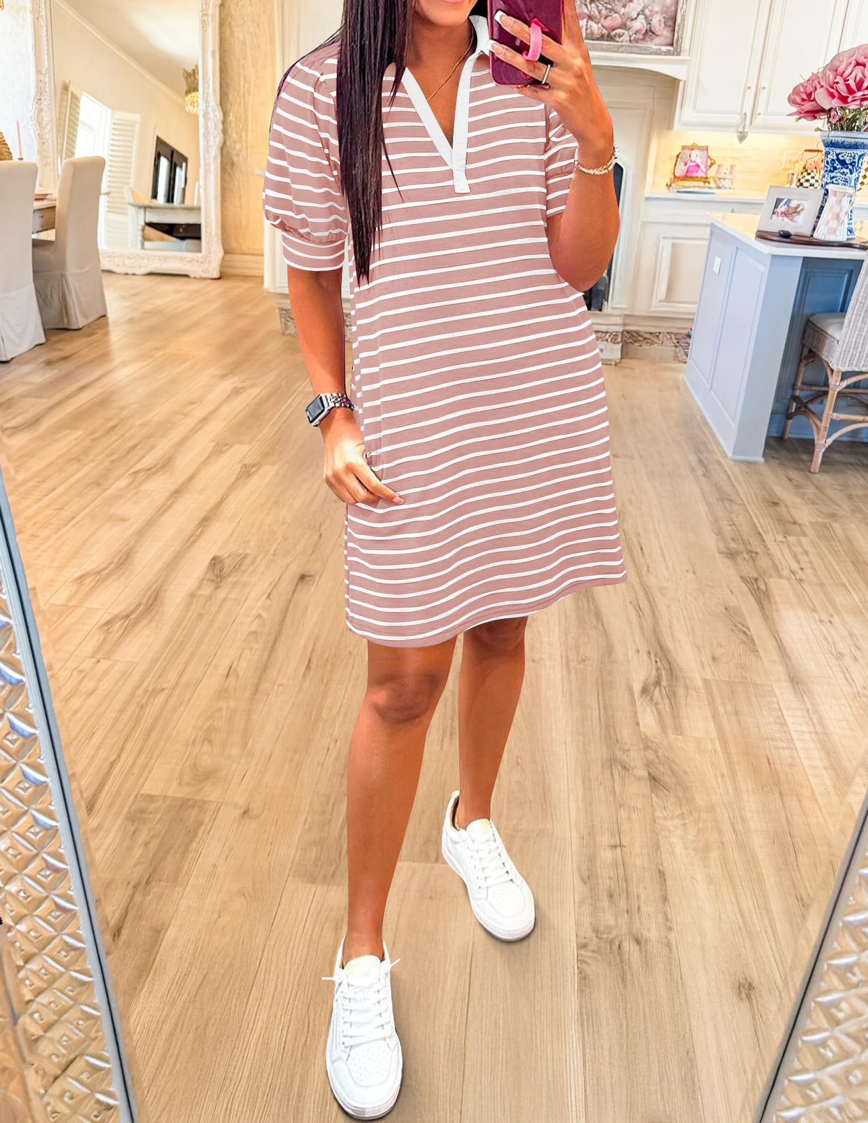Foto 8 pulgar | Vestido Zesica Summer Casual a Rayas Mini Rosa - Venta Internacional