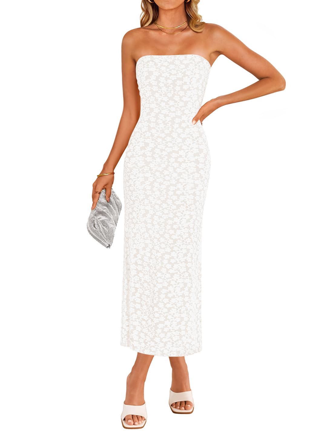 Foto 2 pulgar | Vestido Zesica Para Mujer 2025, Estilo Bohemio, Floral, Ajustado, Blanco - Venta Internacional.